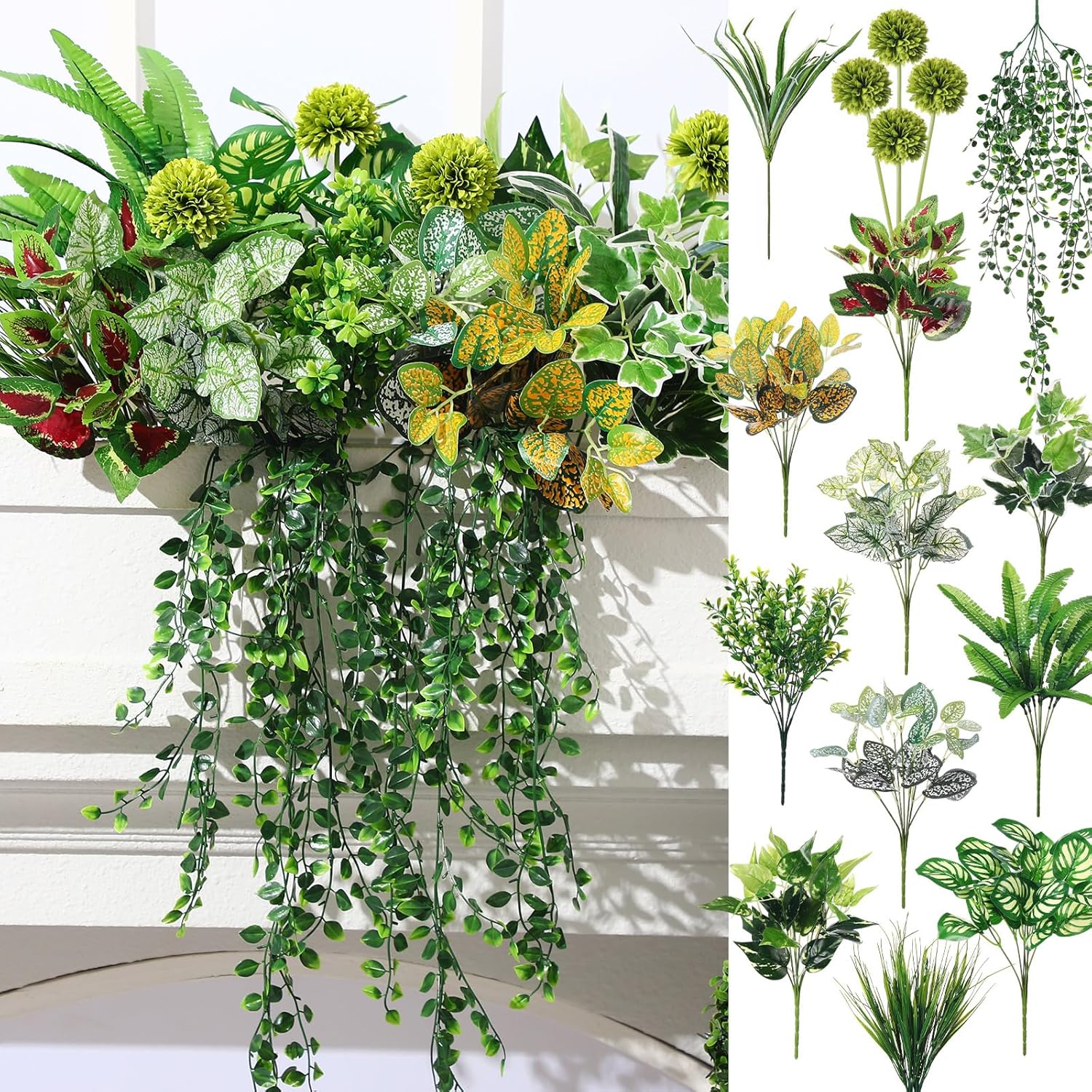 Giegxin 18 Pcs Artificial Plants Set for Outdoor Decor