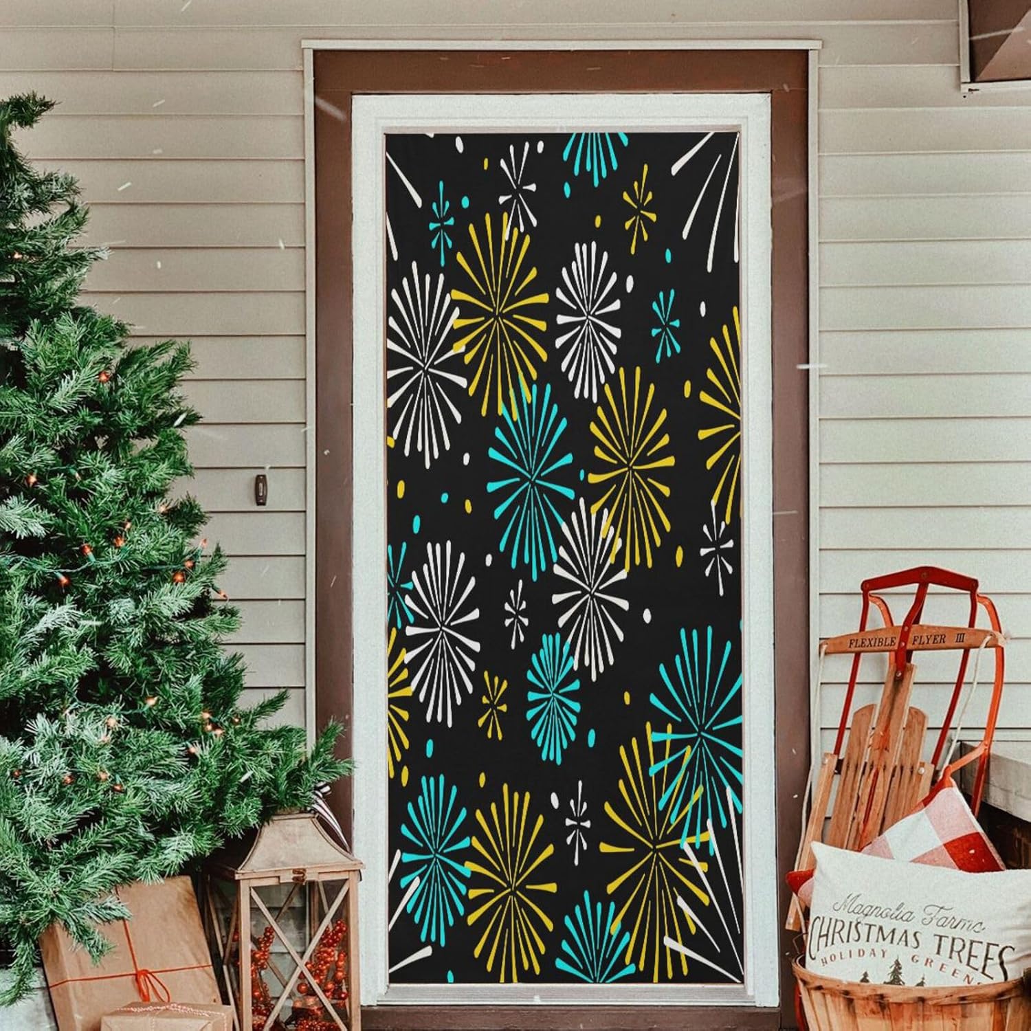 Susiyo Bright Golden Fireworks Halloween Door Cover Stretch Fabric 32x79 in