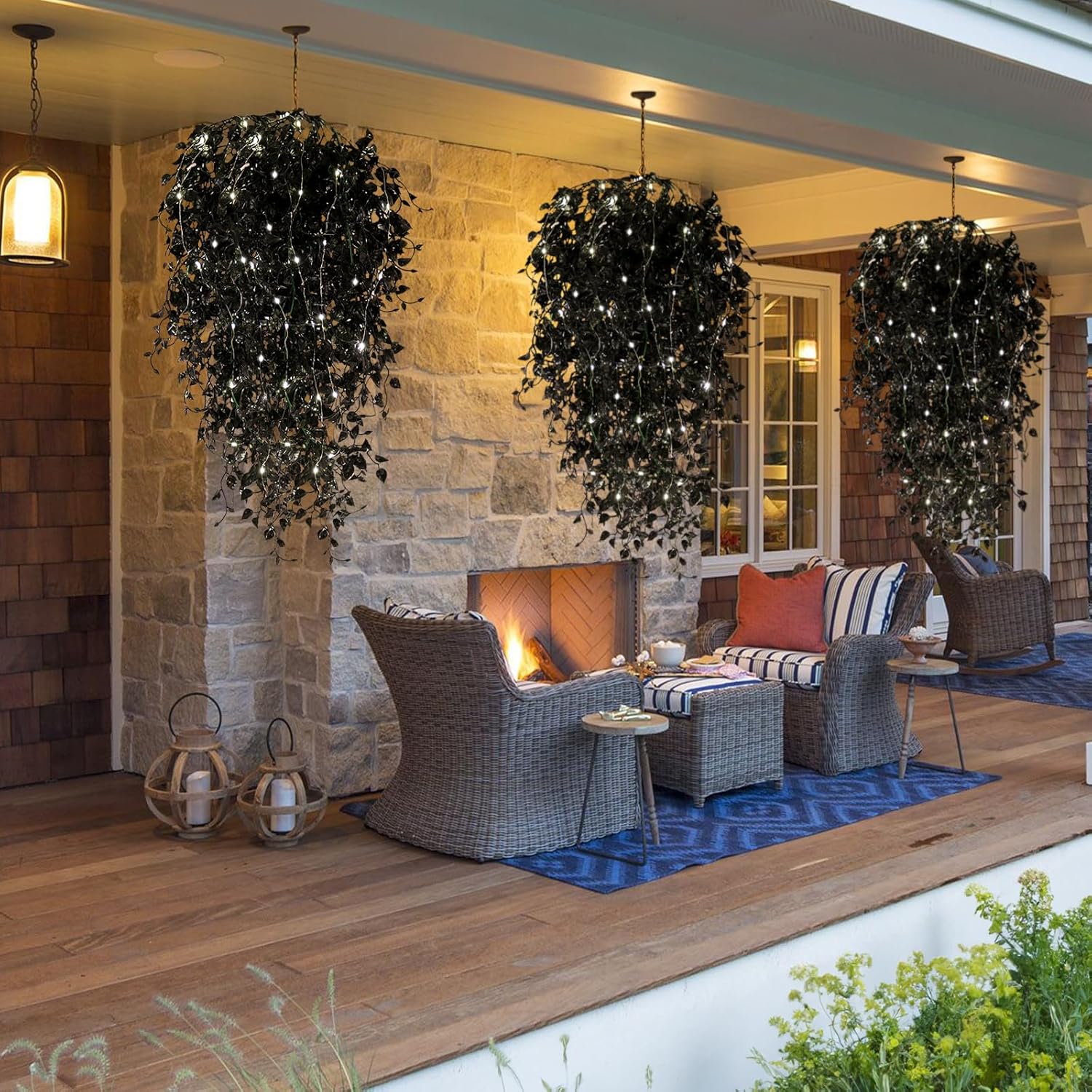 RECUTMS Artificial Hanging Plants with Lights 4Pcs Set