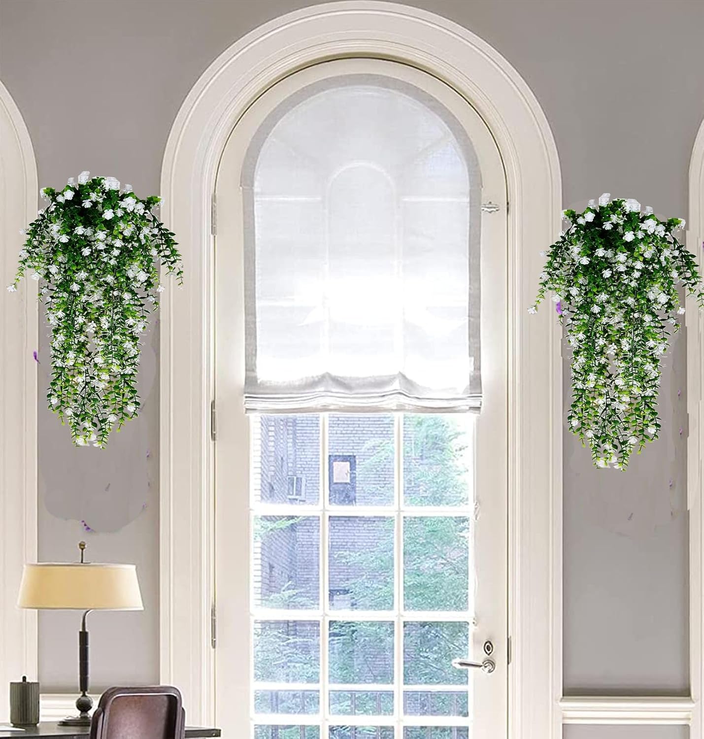 Toprooms 4 Pack Artificial Hanging Plants White Faux Ferns Ivy Vines for Home Office Decor