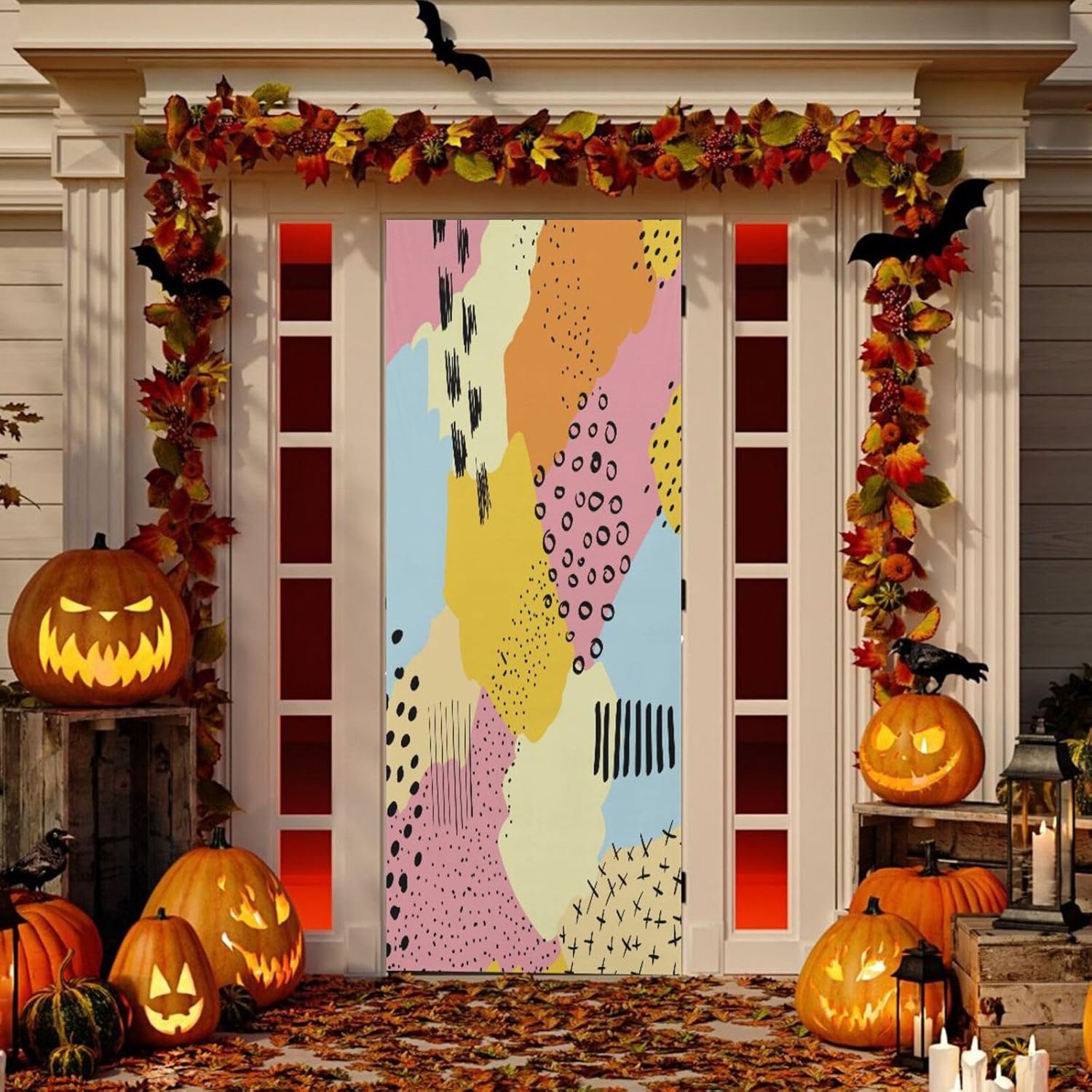 Susiyo Retro Abstract Halloween Door Cover Stretch Fabric Door Decoration 32x79 in