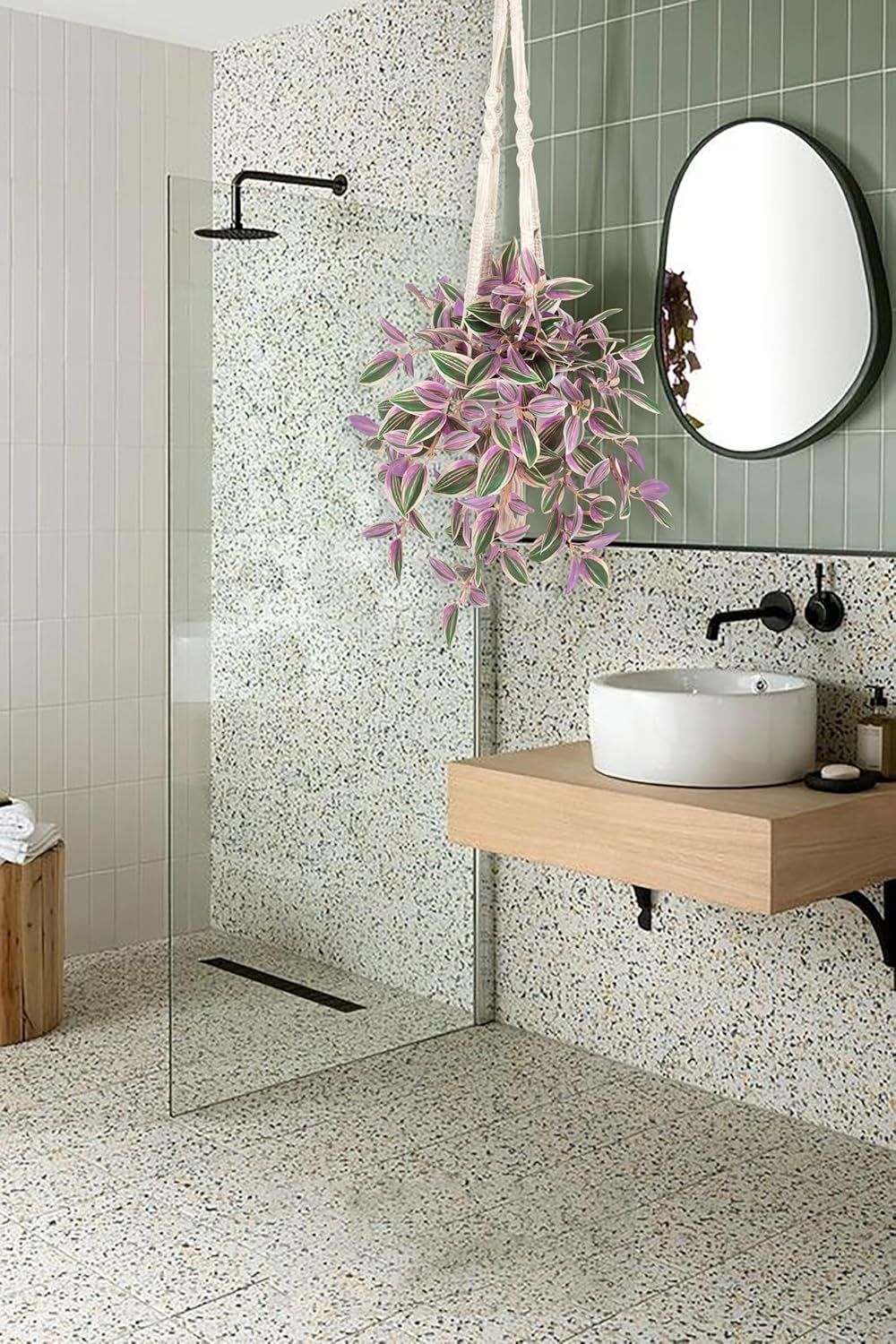 Fake Hanging Plants with Pot 17 Inch Pink Artificial Peperomia Vine Wall Decor