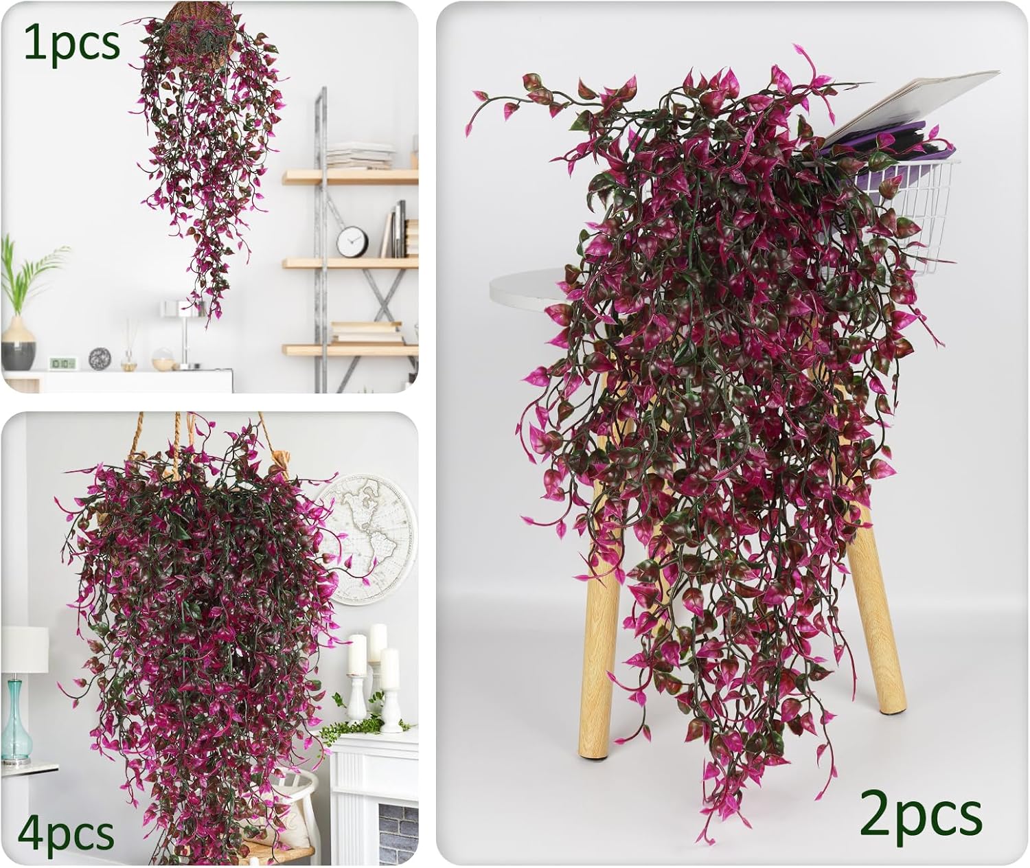 Artificial Hanging Plants 4pcs 33 Inch Faux Ivy Vine UV Resistant Purple Red