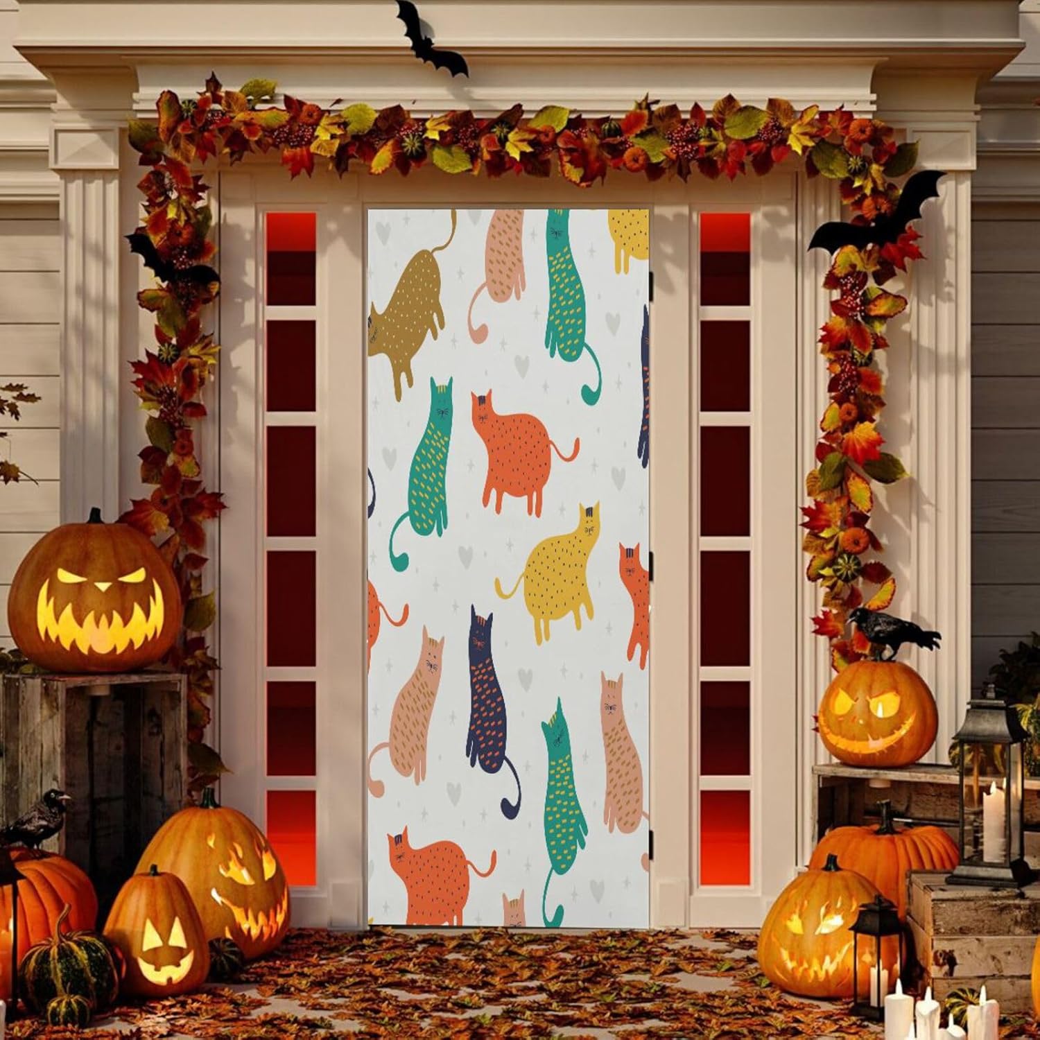 Susiyo Colorful Funny Cat Halloween Door Cover