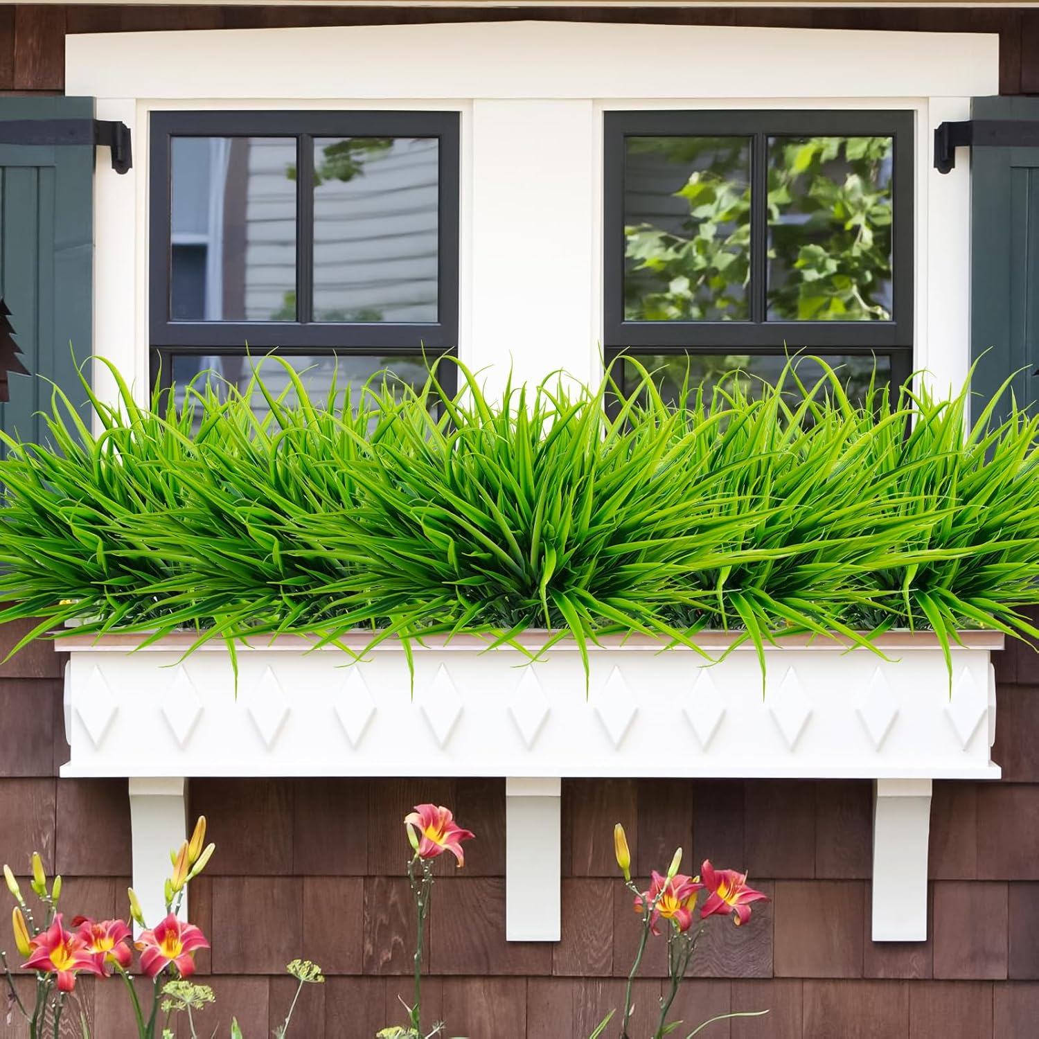 Uieke 6 Bundle UV Resistant Artificial Grass Plants for Home Garden