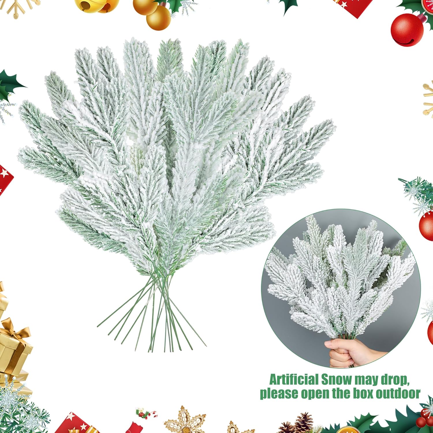 Peony Man Christmas Frosted Pine Branches 15 Pcs