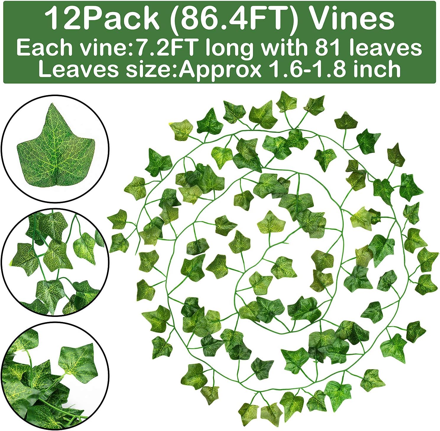 GPARK 24 Pack Artificial Ivy Garland Leaves
