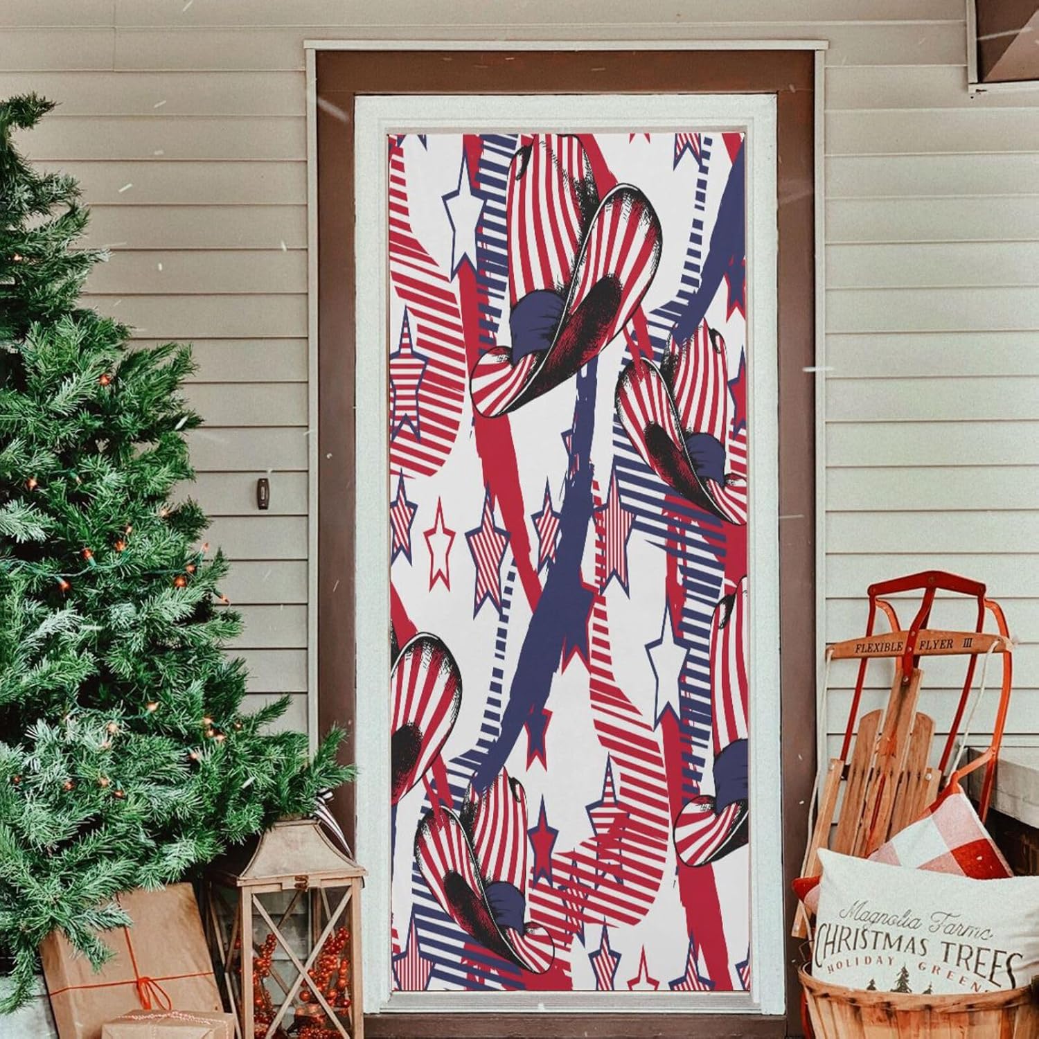 Susiyo Cowboys Hat Halloween Door Cover Stretch Fabric Backdrop for Home Party Decorations