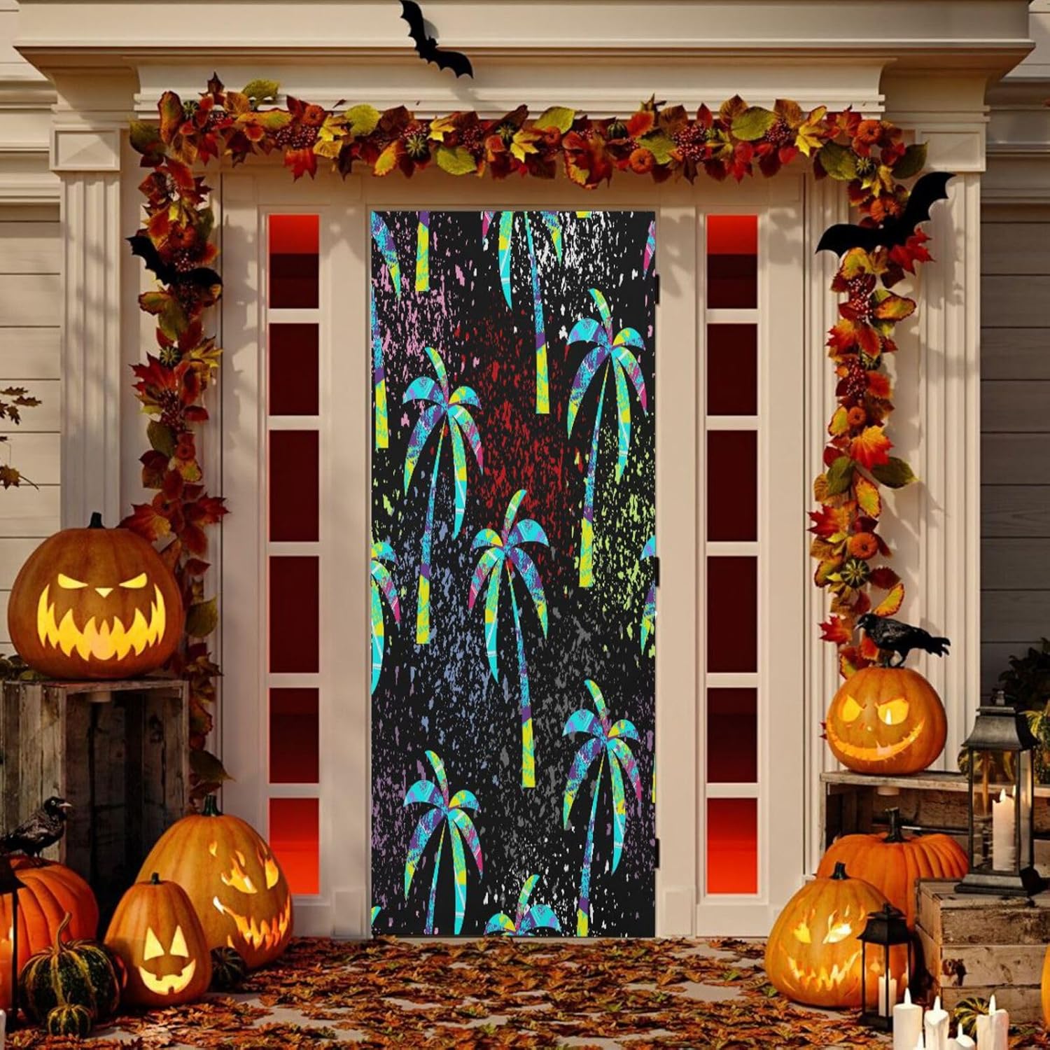 Susiyo Multicolored Palm Trees Halloween Door Cover