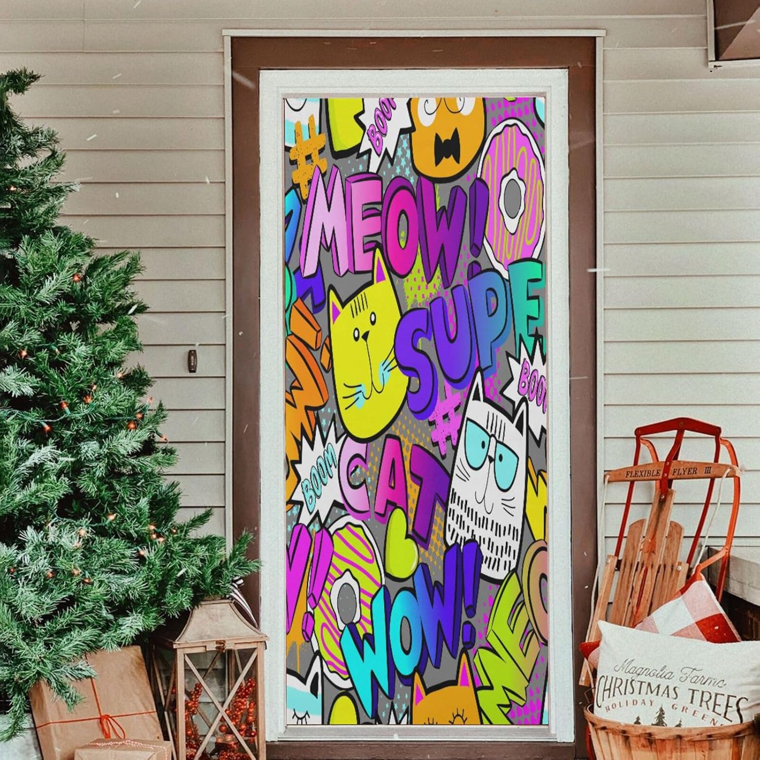 Susiyo Cat Head Halloween Door Cover 32x79 In
