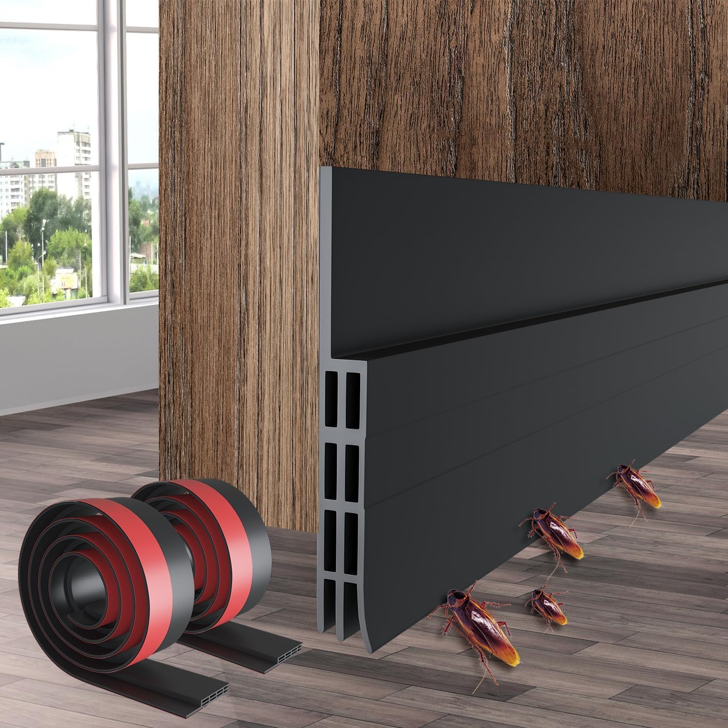 2 Pack Door Draft Stopper Under Door Seal - 39 L x 2 W Black