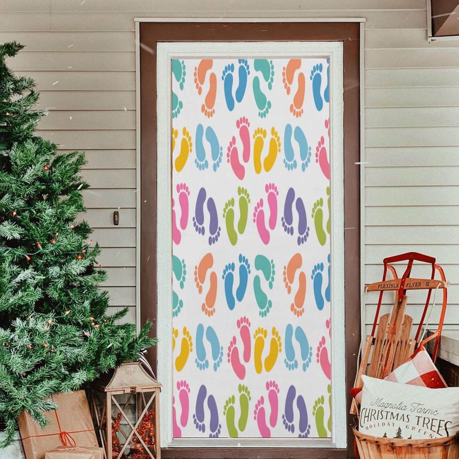 Susiyo Colorful Baby Footprints Halloween Door Cover