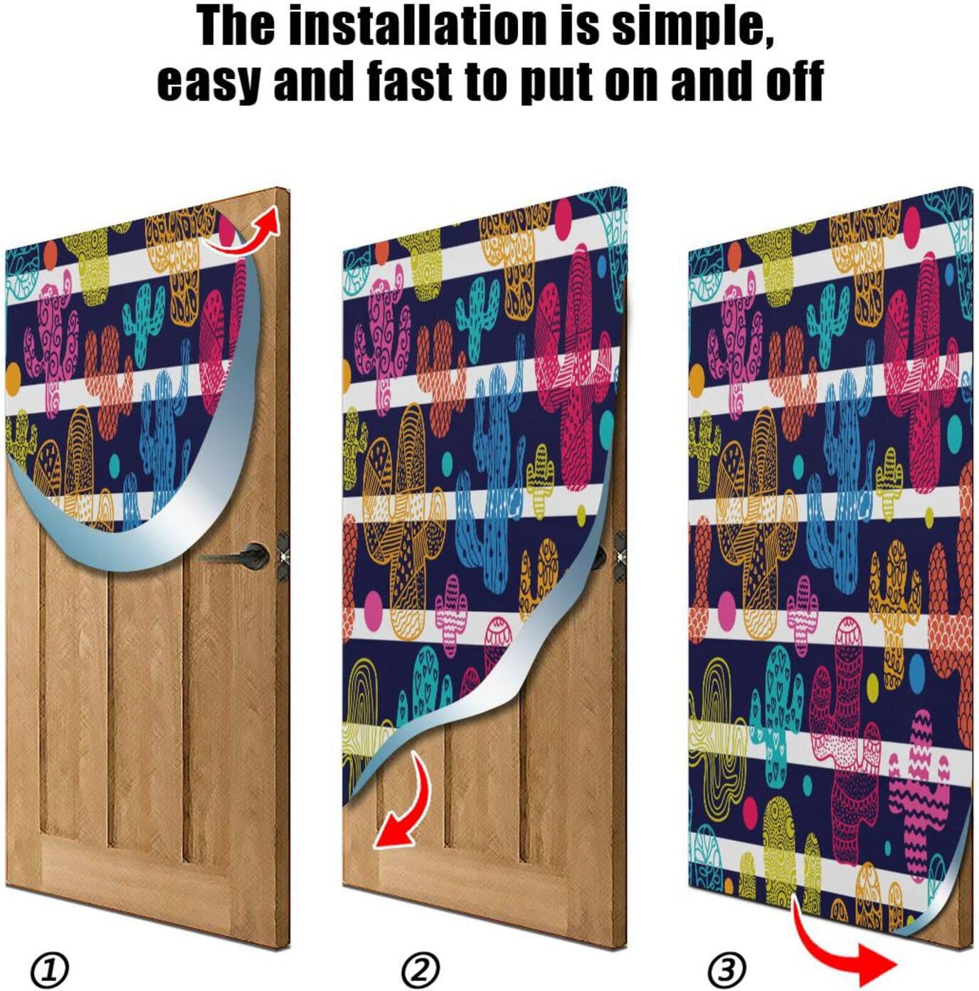 Susiyo Cute Cacti and Stripes Christmas Door Cover Stretch Fabric Decor for Home Holidays