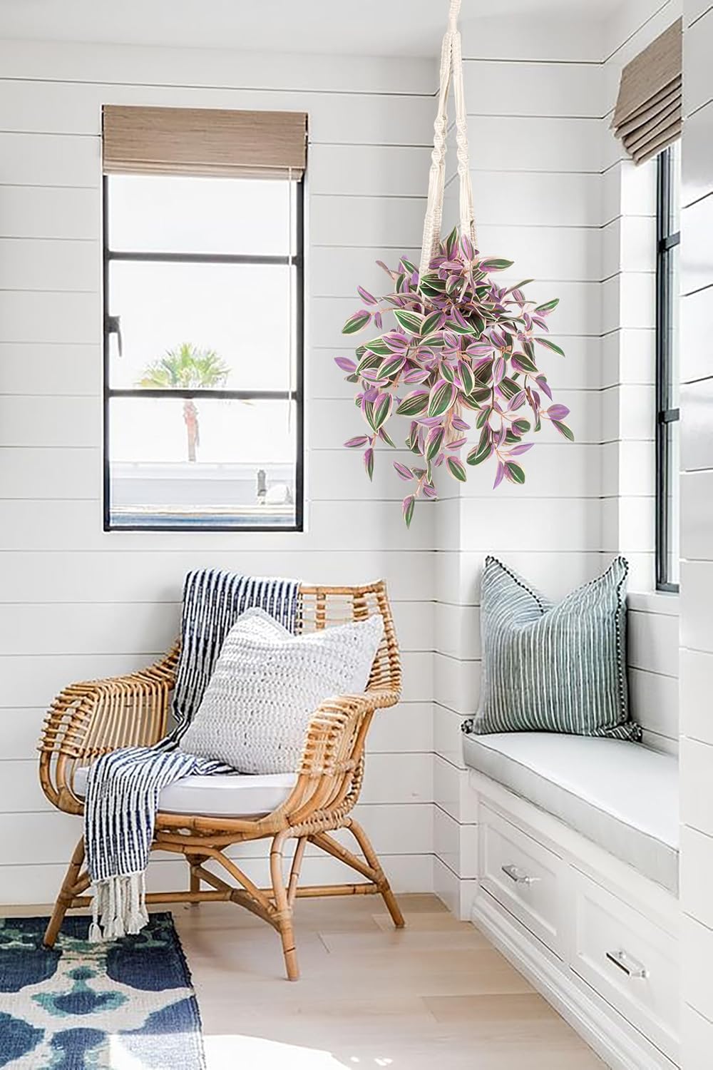 Fake Hanging Plants with Pot 17 Inch Pink Artificial Peperomia Vine Wall Decor