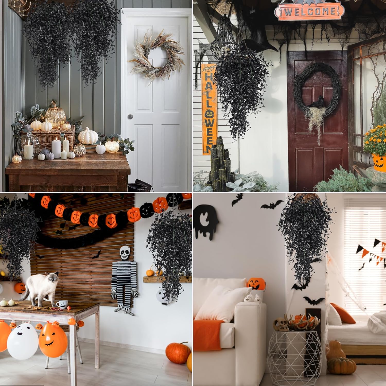 RECUTMS Black Artificial Hanging Plants 4PCS 33in Decor
