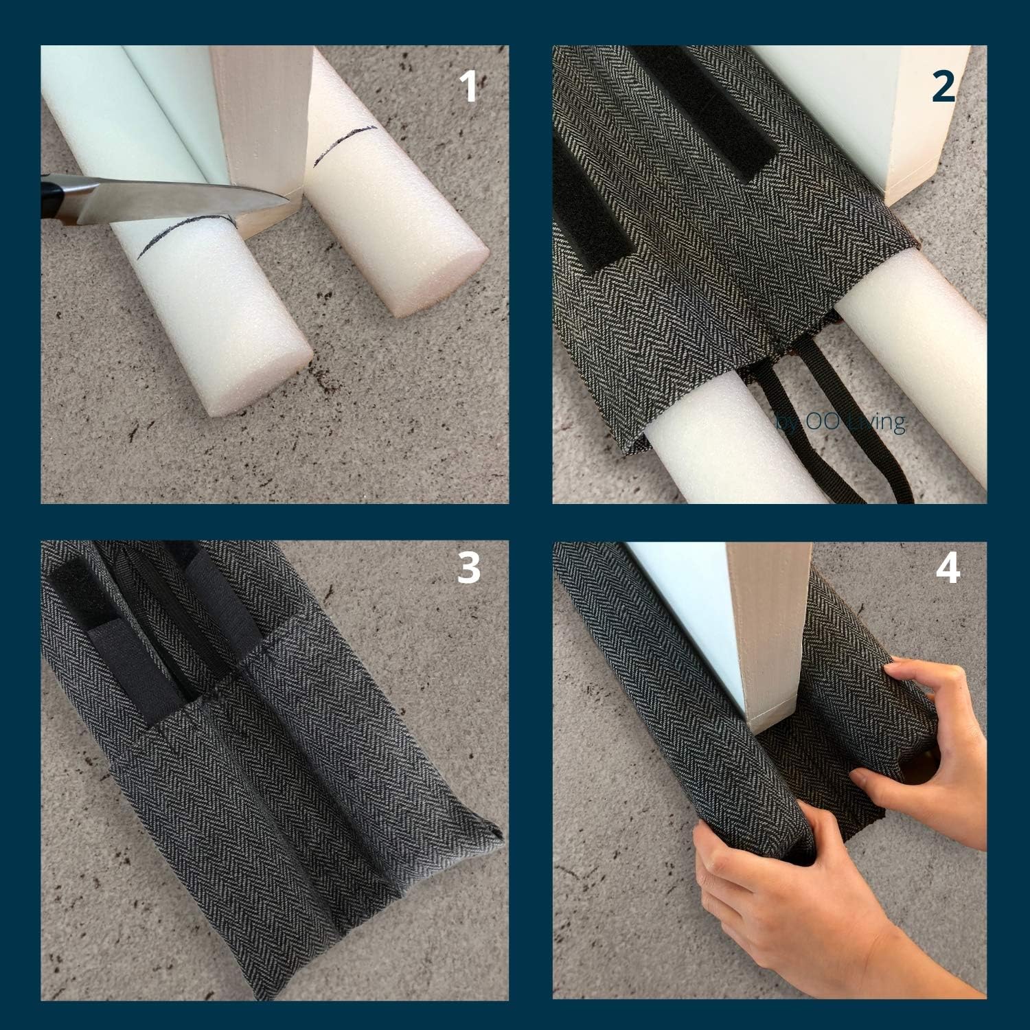 OO Living Under Door Draft Stopper Blocker 2 Inch Foam Tubes Black