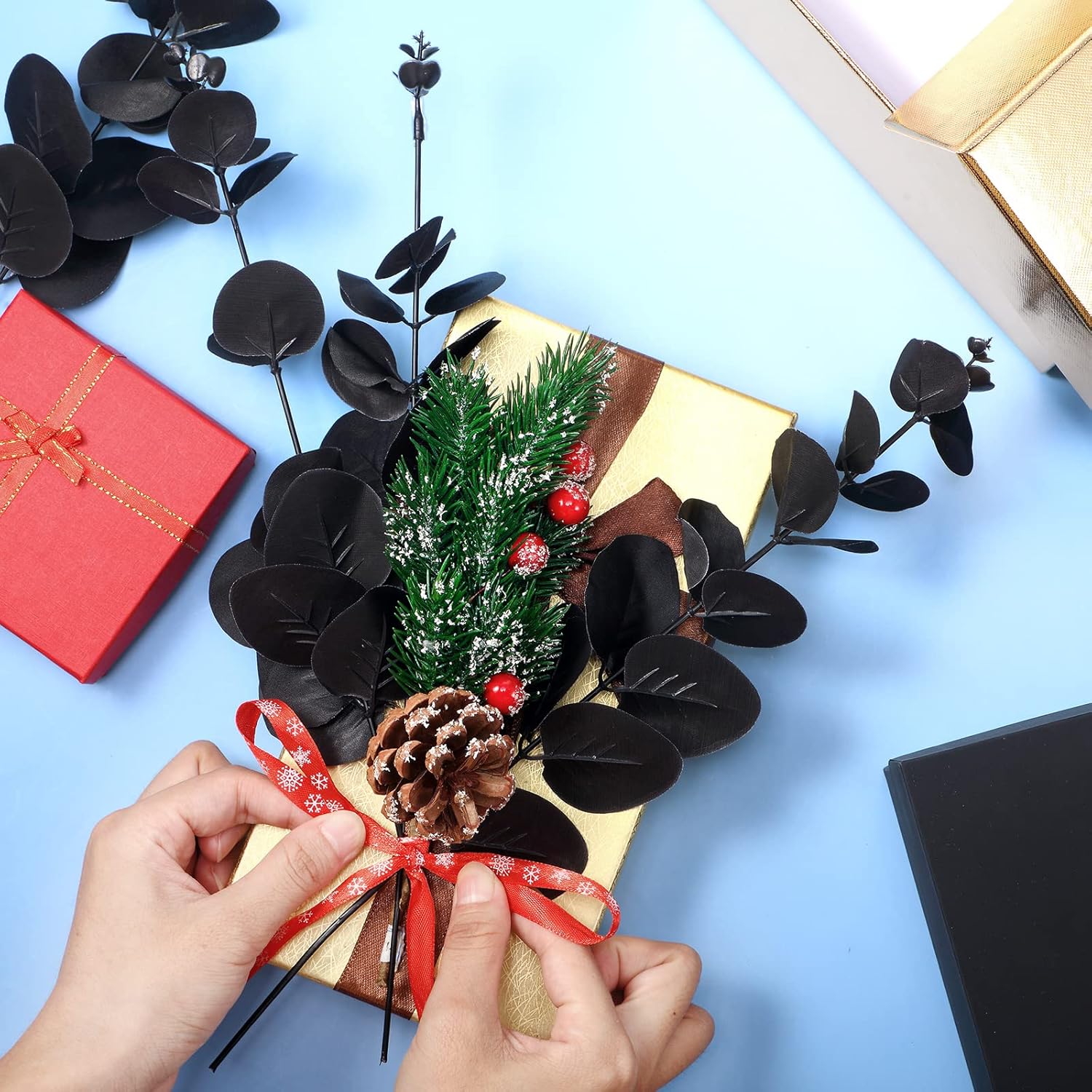 Chuangdi 20 Inch Artificial Eucalyptus Branches Black 24 Piece Set