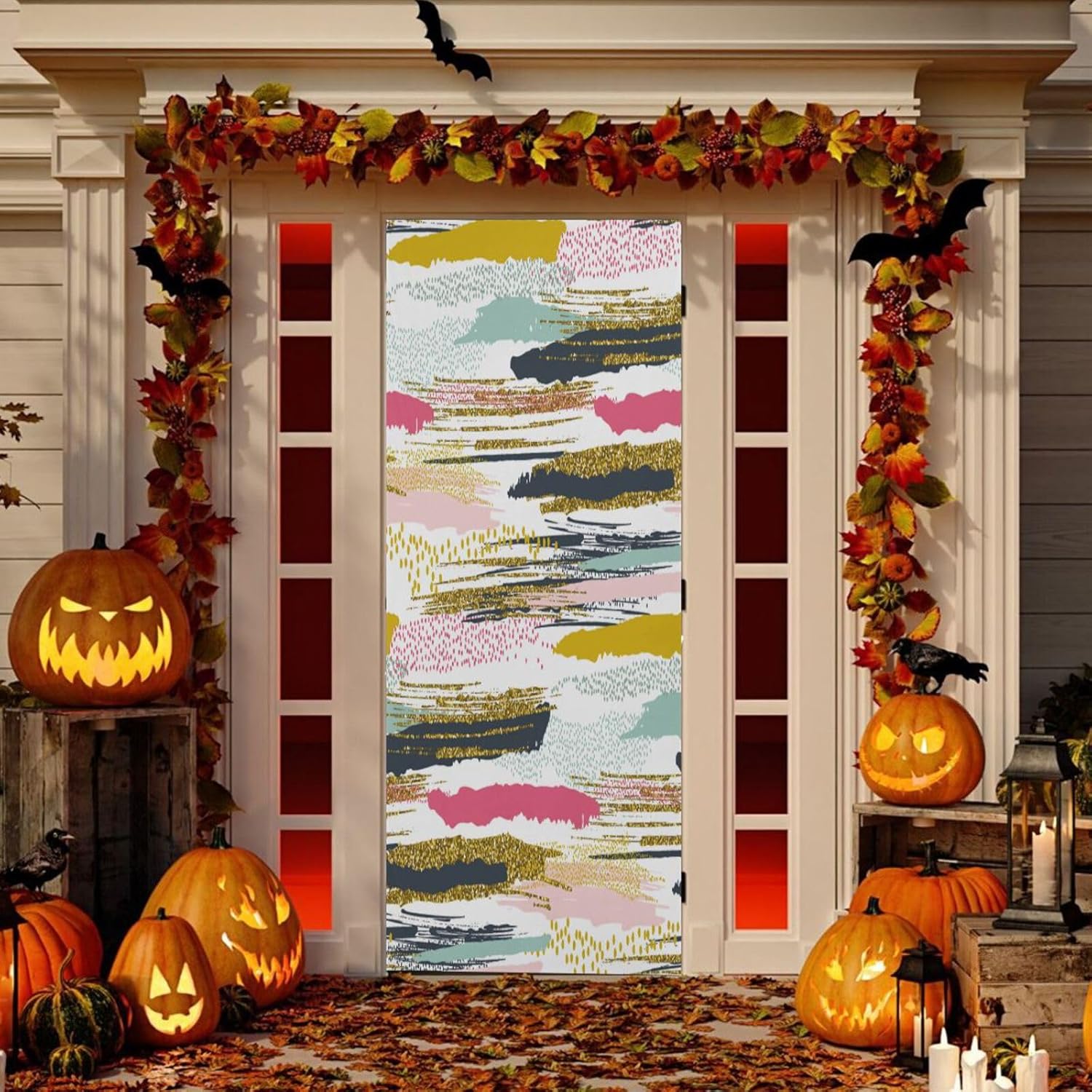 Susiyo Colorful Stripes Halloween Door Cover 32x79 in