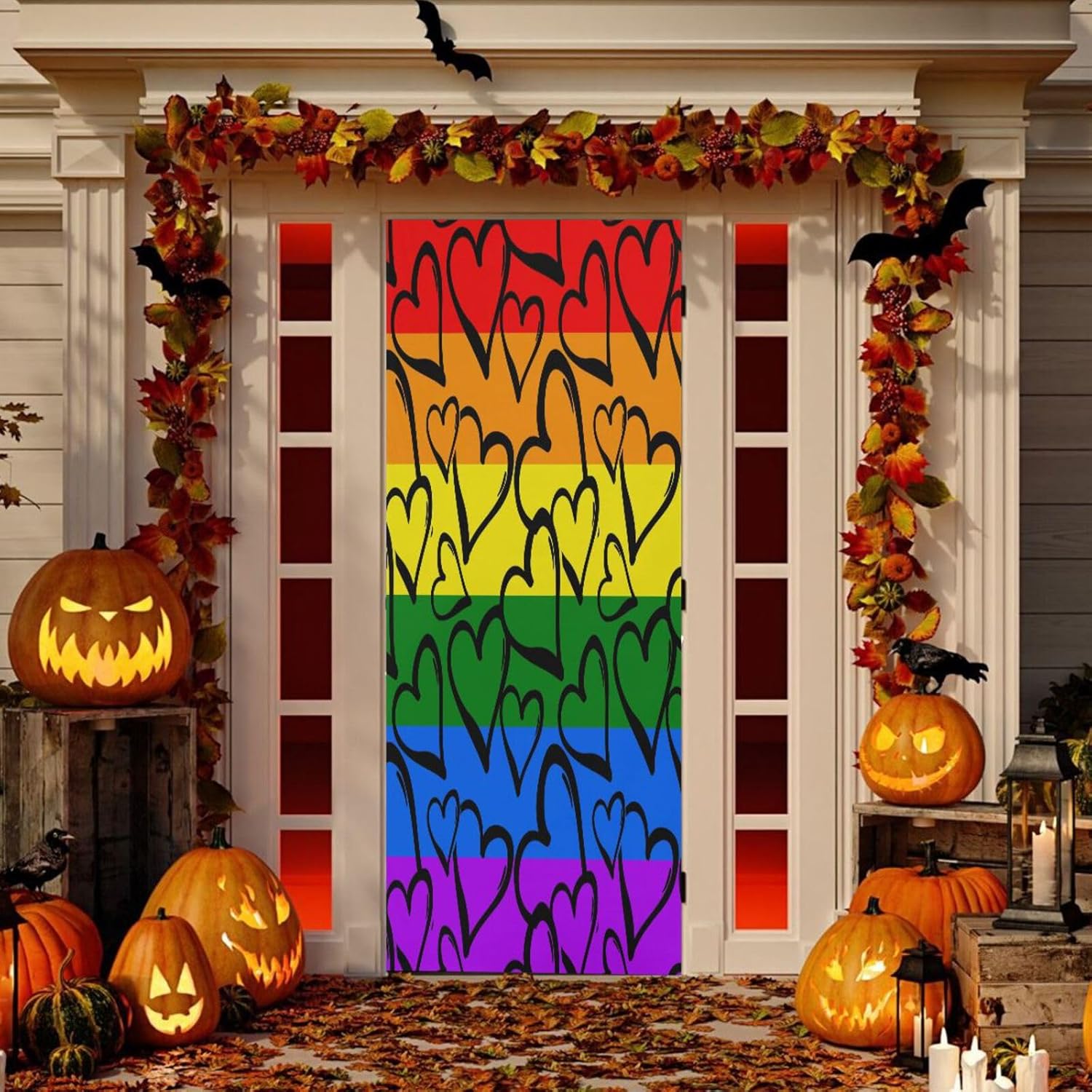 Susiyo Colored Hearts Halloween Door Cover