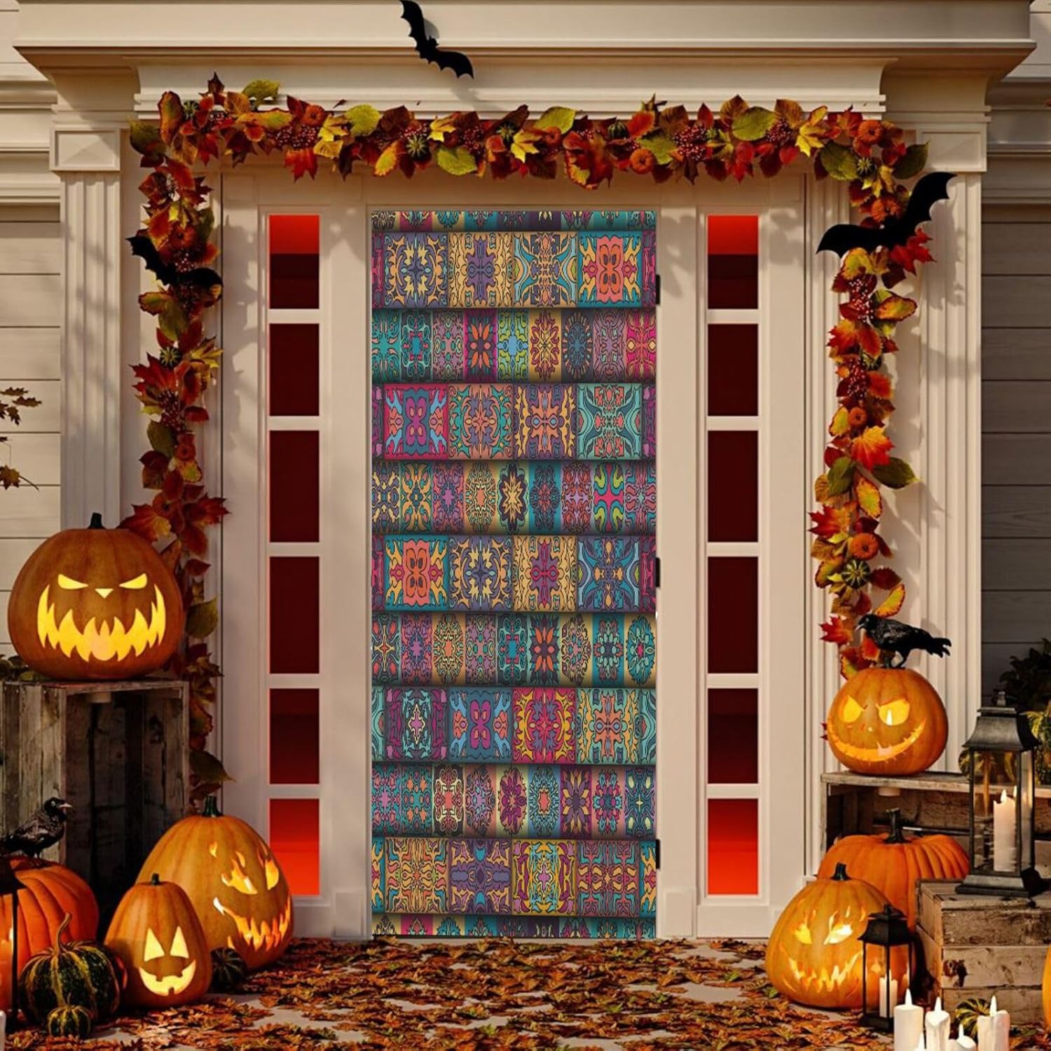 Susiyo Colorful Halloween Door Cover Stretch Fabric 32x79 in