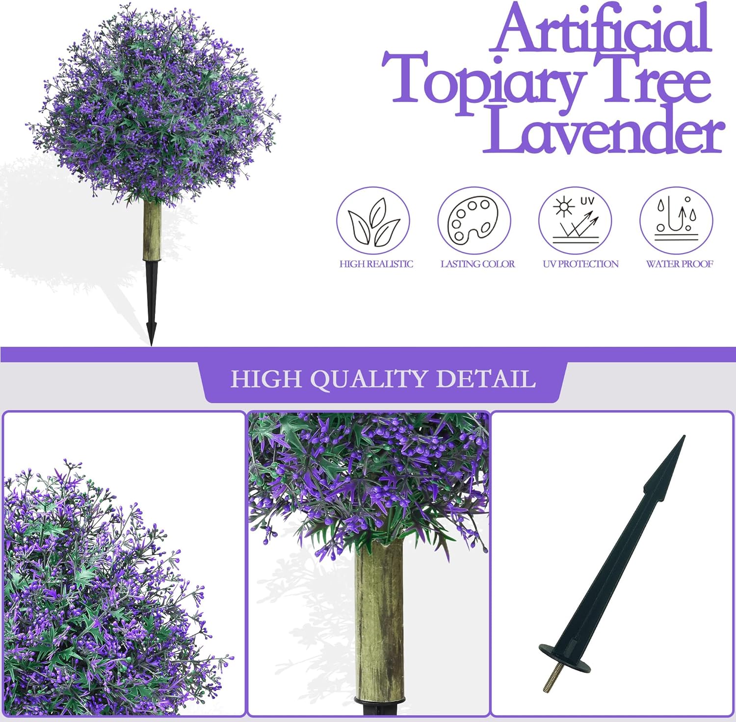 Artificial Topiary Ball Trees with Ground Spike Set of 2 UV Resistant Fake Greenery