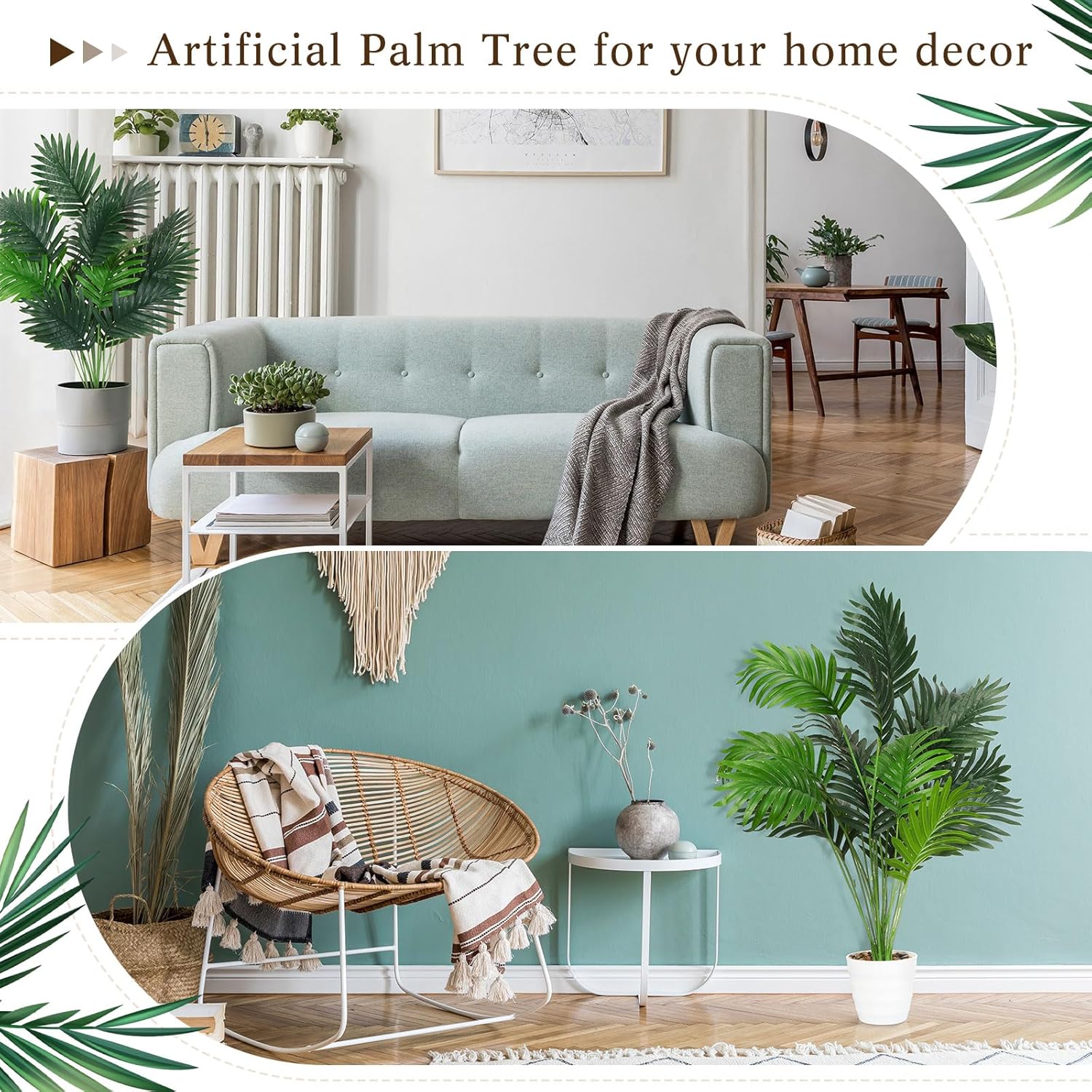 Tigeen 10 Pcs Artificial Palm Leaves Tree 33 Inch Tall