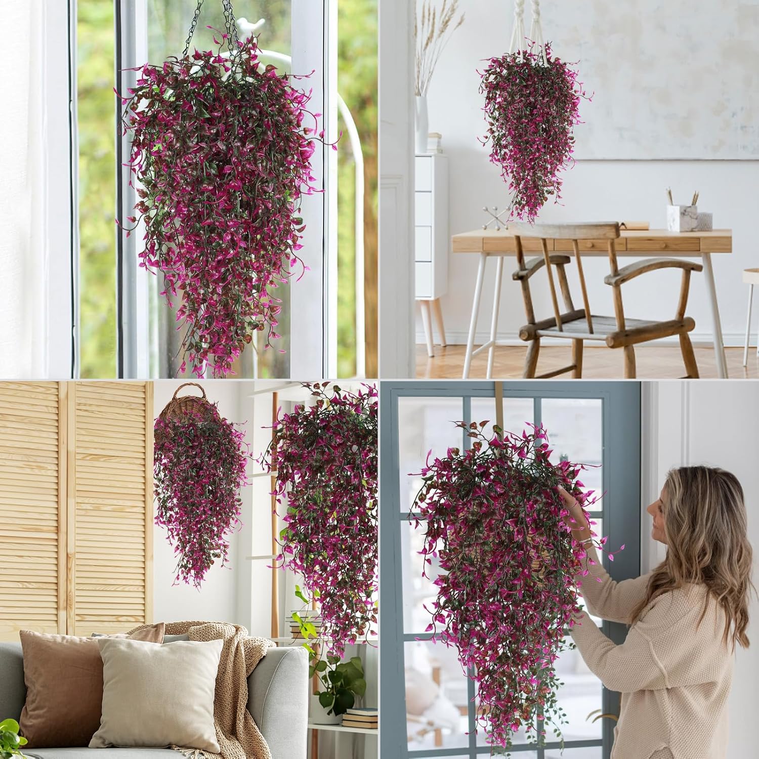 Artificial Hanging Plants 4pcs 33 Inch Faux Ivy Vine UV Resistant Purple Red