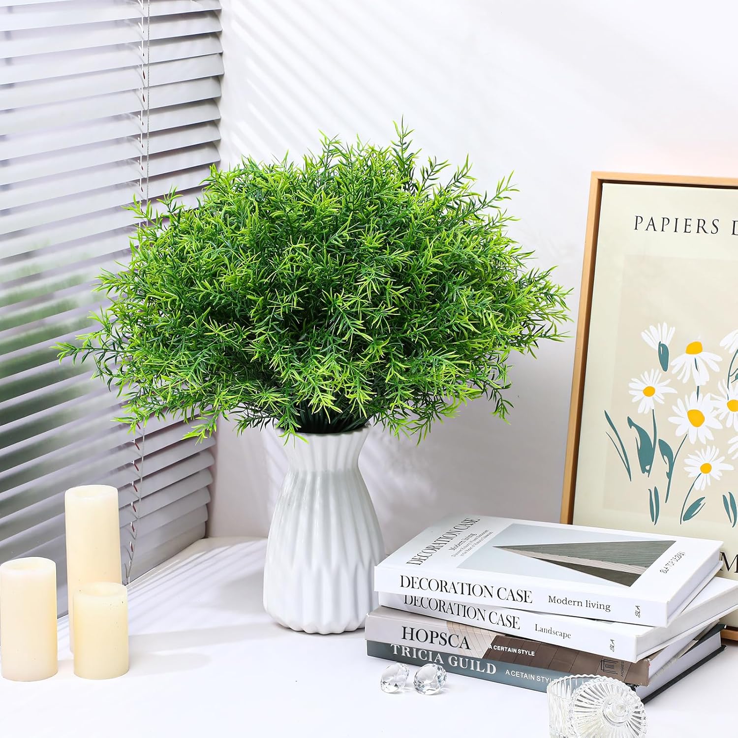 Zeyune 40 Bundles UV Resistant Artificial Grass Plants for Outdoor and Indoor Decoration