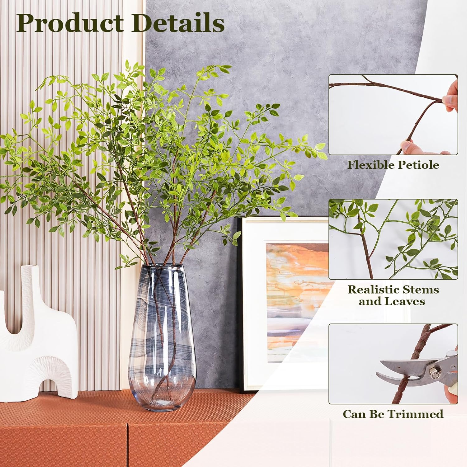 BonBlooms 3 Pcs 43 Inch Artificial Greenery Stems for Vase Decor