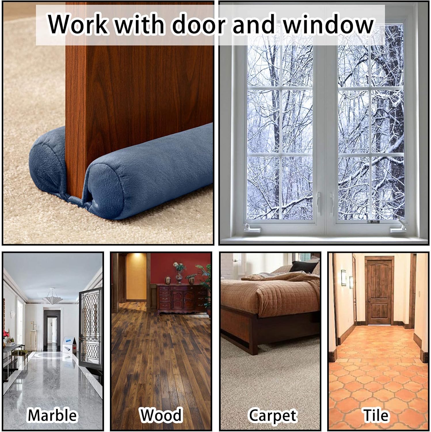 TumiMallody Draft Stopper Door Seal Weather Stripping Noise Blocker 36 Inch Blue