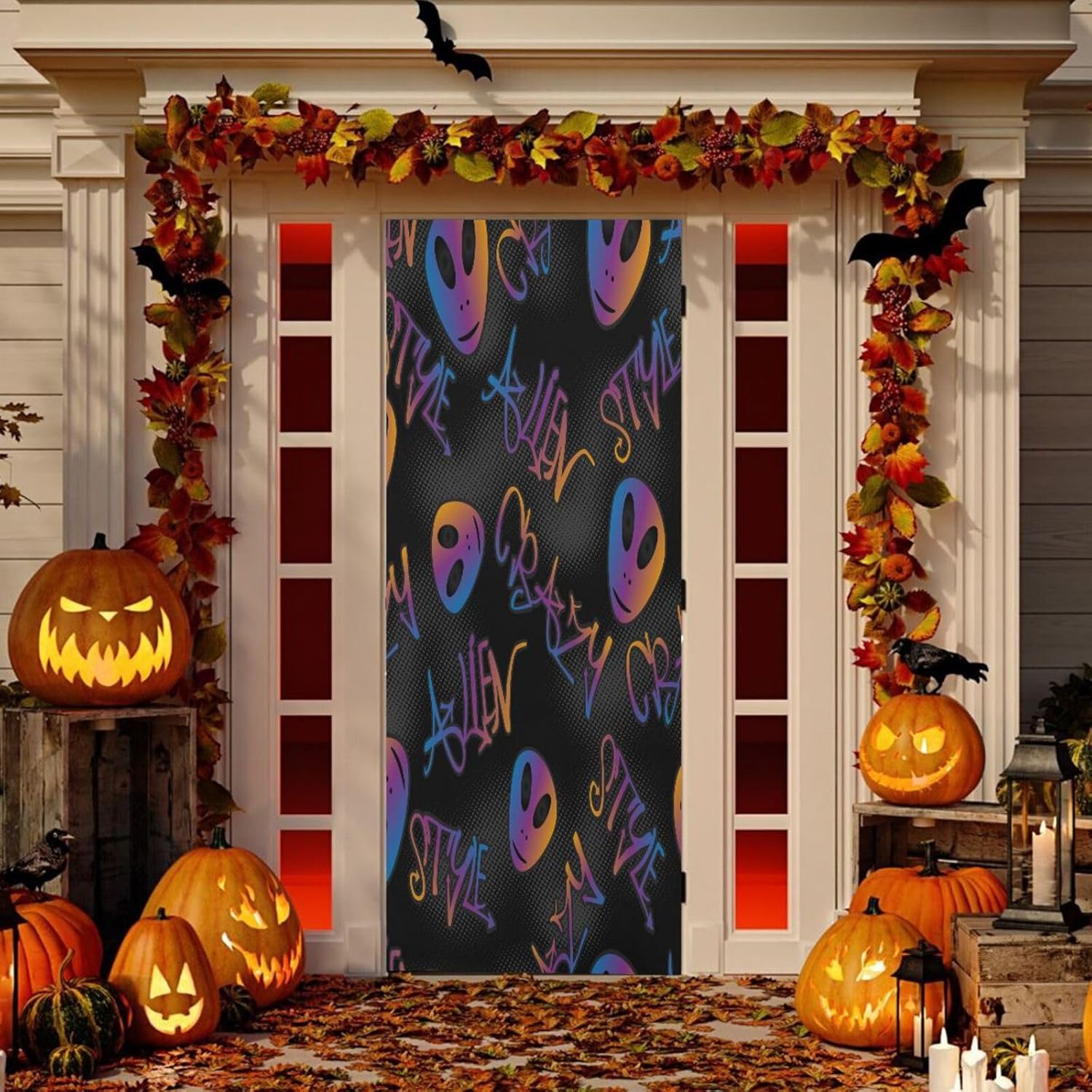 Susiyo Bright Aliens Graffiti Door Cover Halloween Decor