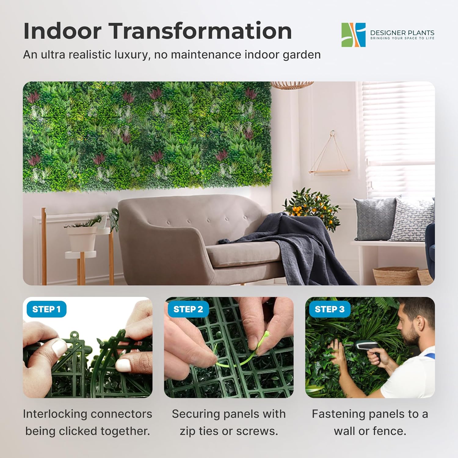 Luxury Urban Greenery Artificial Wall Panels 40x40 Inches