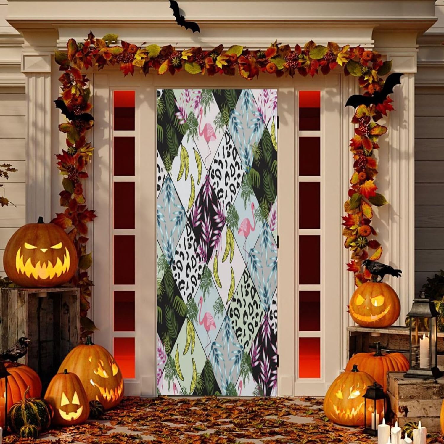 Susiyo Abstract Tropical Christmas Door Cover Decoration 32x79 in