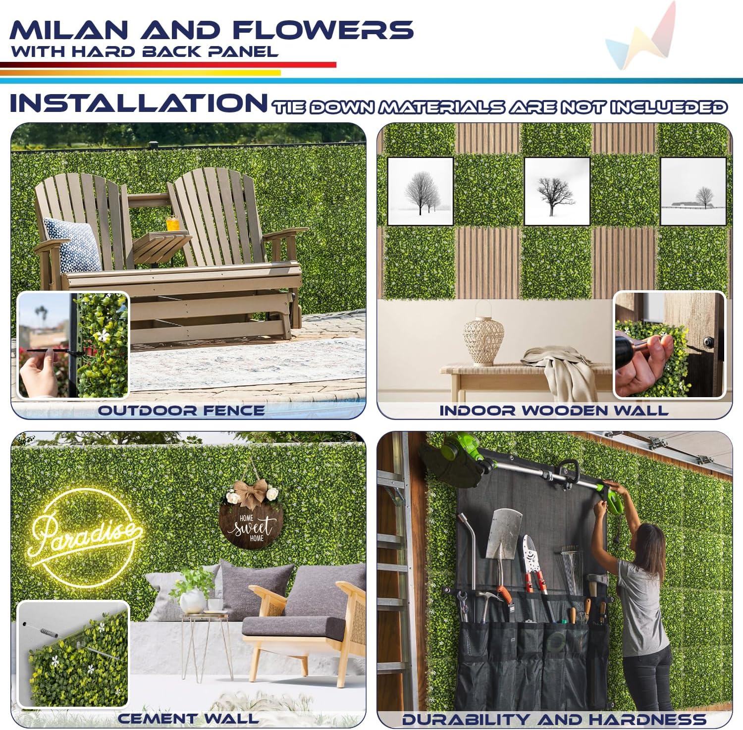 5 Packs 18x18 Artificial Plant Panels with Hard Back Faux Greenery Wall Decor