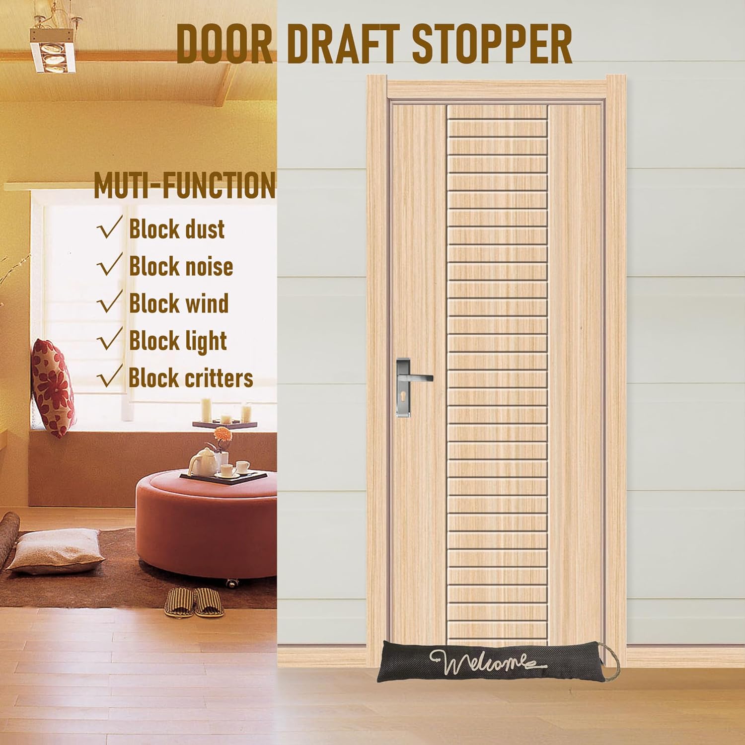 Buracoli Fabric Draft Stopper for Door and Window with Hanging Rope