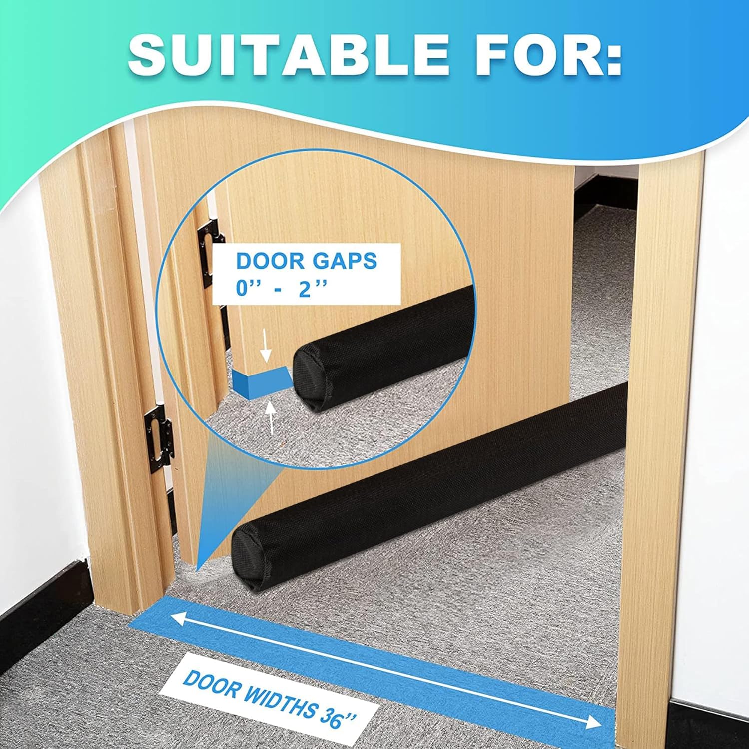 PUNP 36 Inch Door Draft Stopper - Noise Blocker for Up to 2 Inch Gap