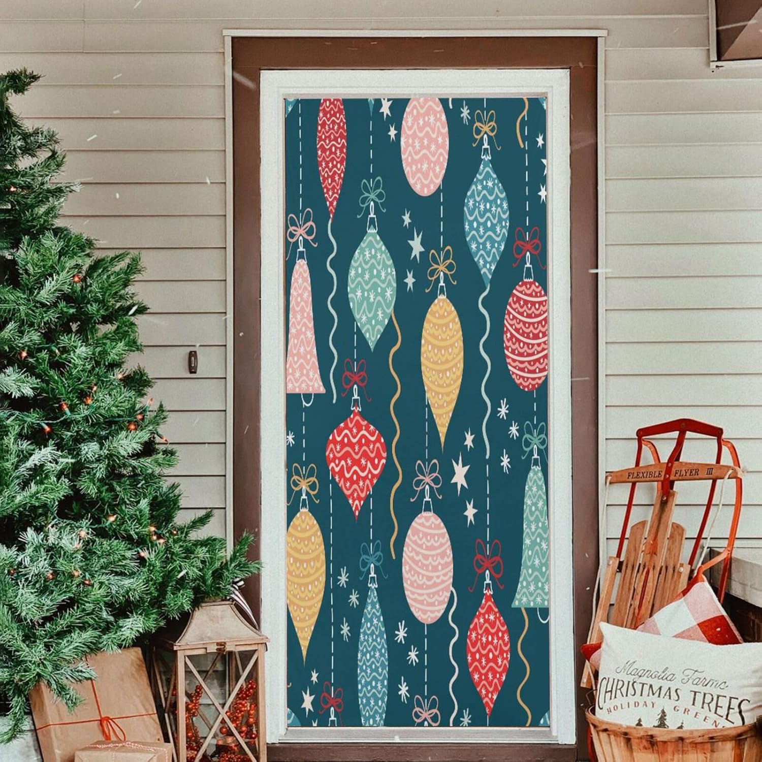 Susiyo Christmas Ornaments Door Cover Stretch Fabric Decor