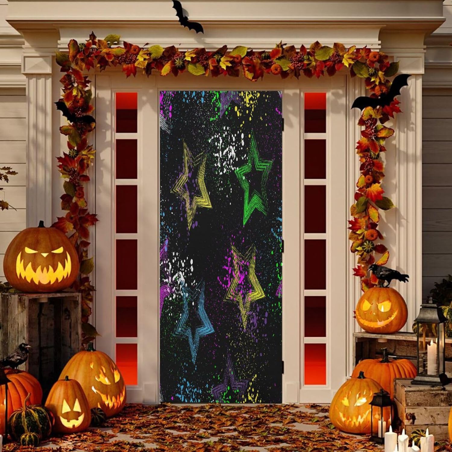 Susiyo Colorful Stars Black Halloween Door Cover