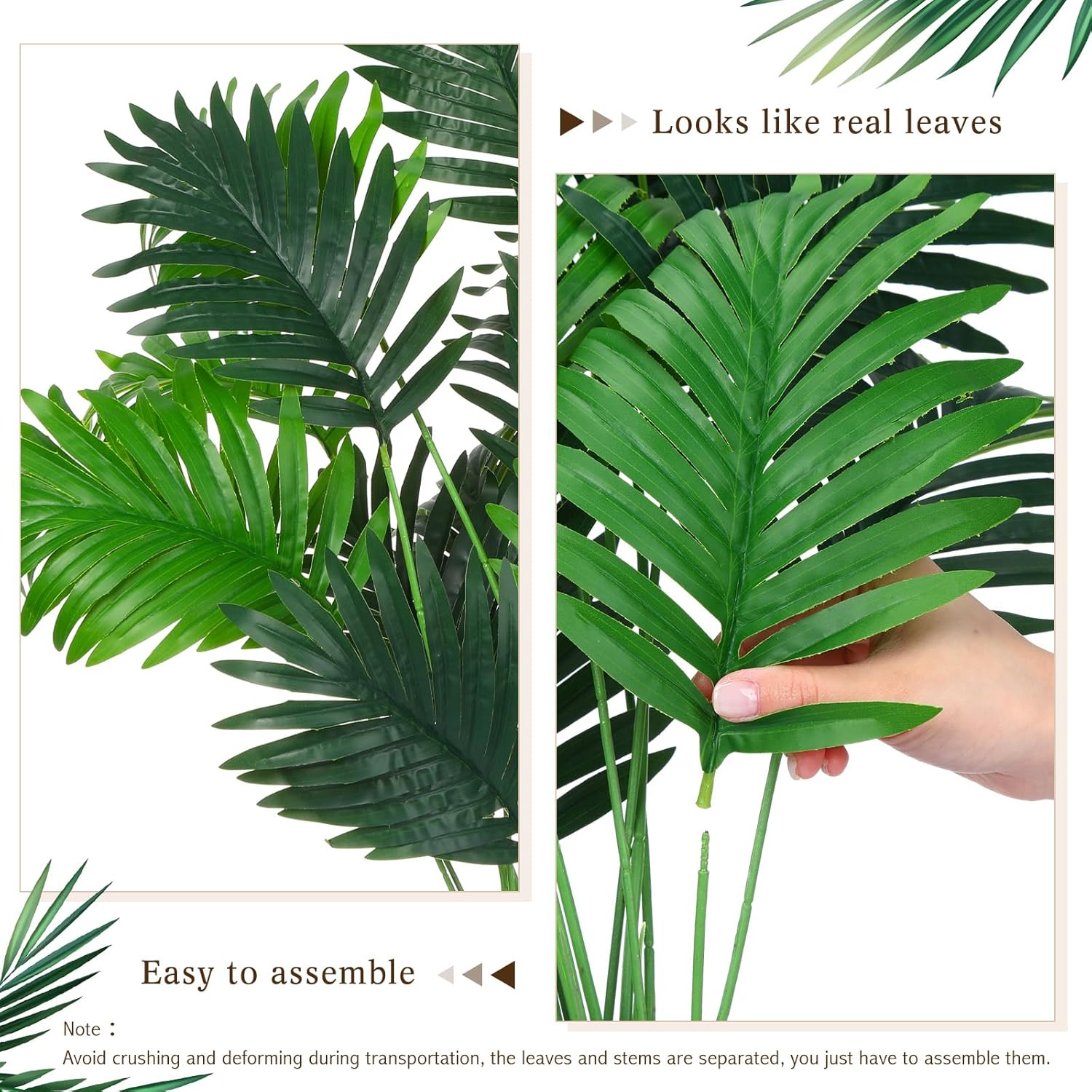 Tigeen 10 Pcs Artificial Palm Leaves Tree 33 Inch Tall