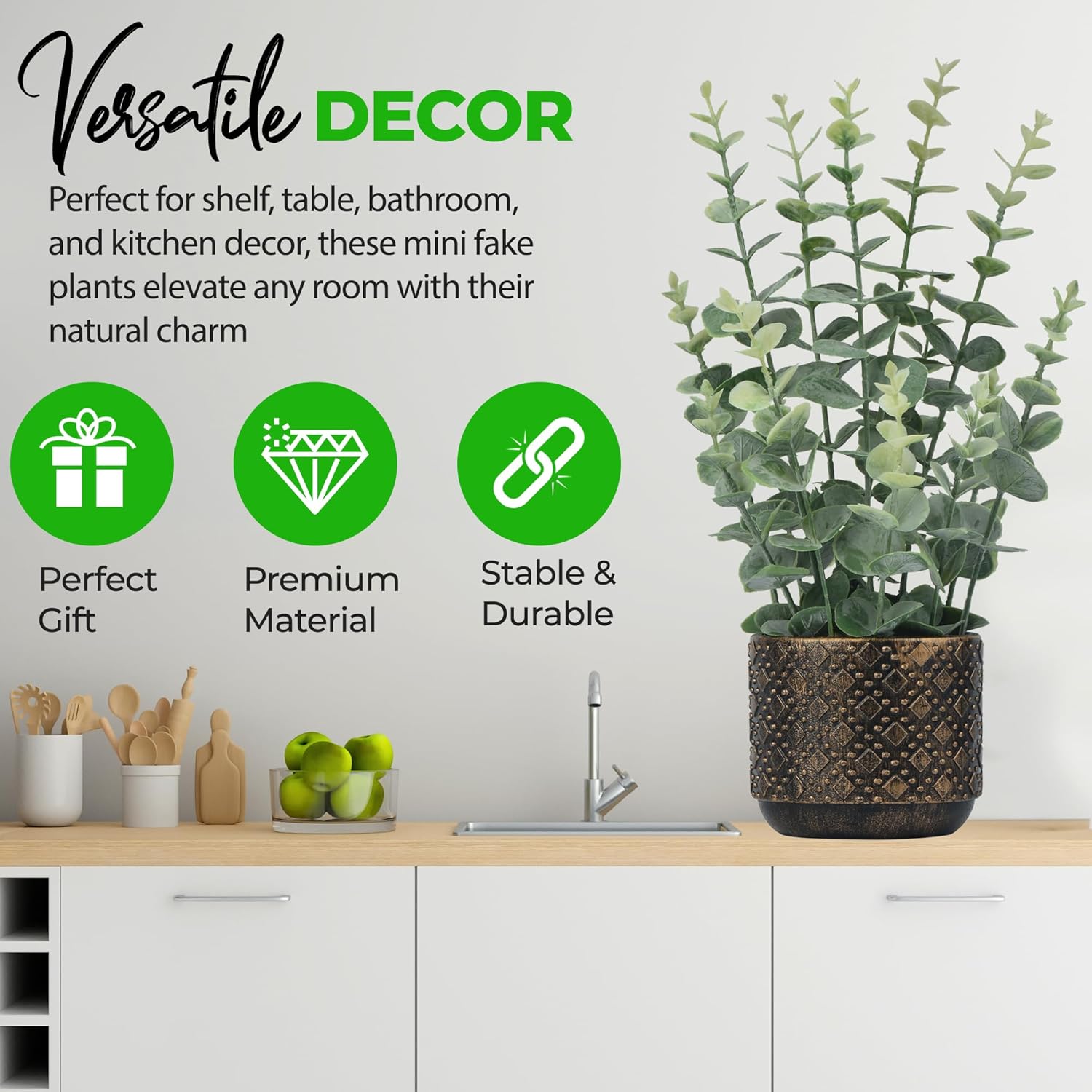 Hisow Artificial Plants Indoor Small Eucalyptus Leaf