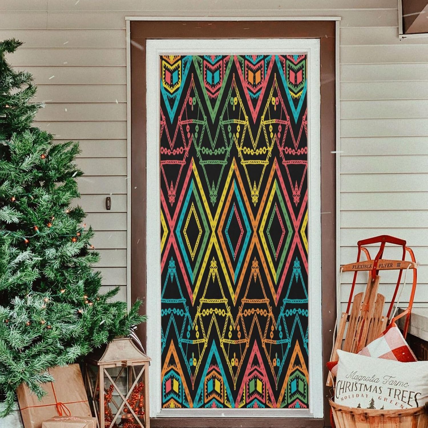 Susiyo Abstract Zigzag Halloween Door Cover 32x79 in