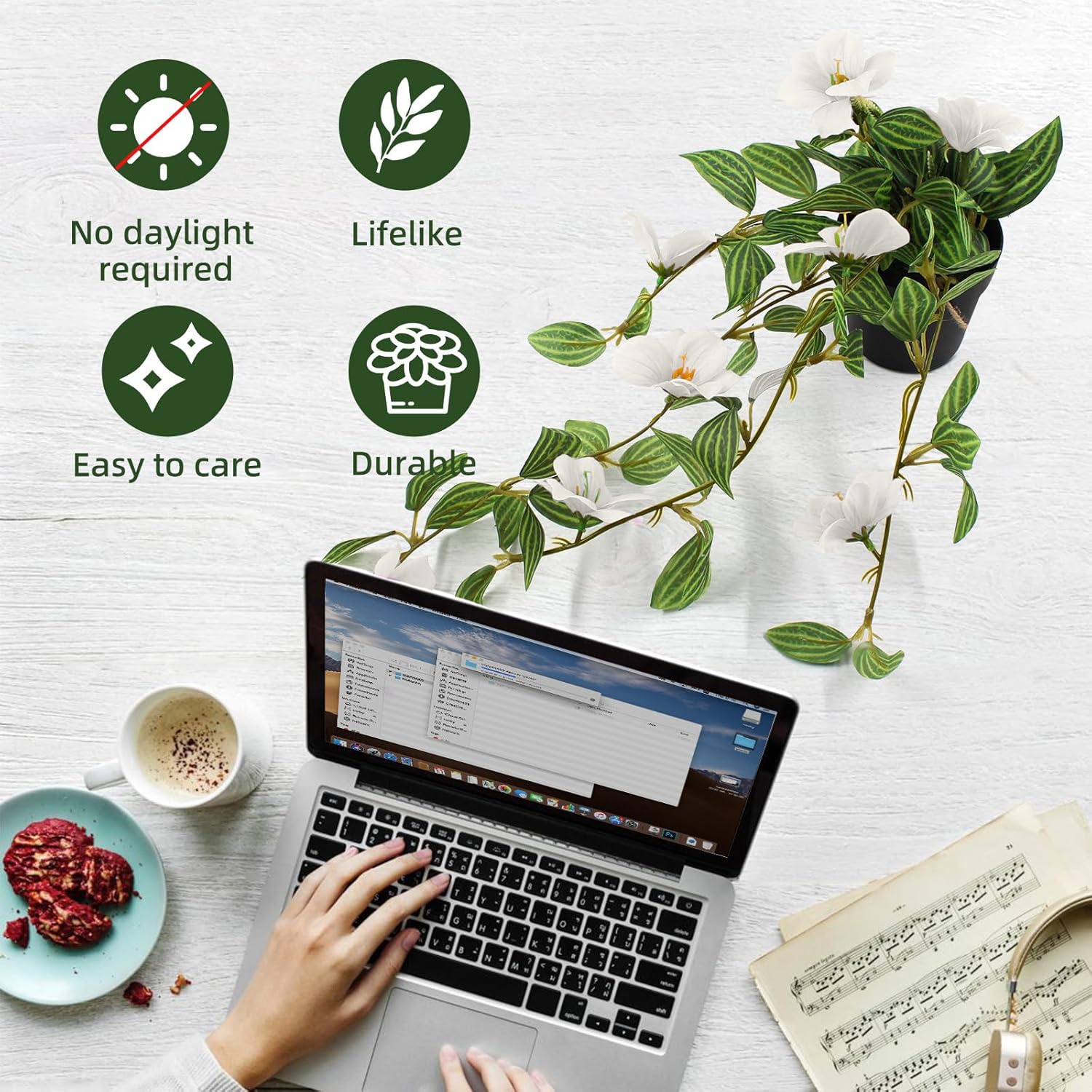 2 Pcs Artificial Ivy Hanging Plant with Flowers
