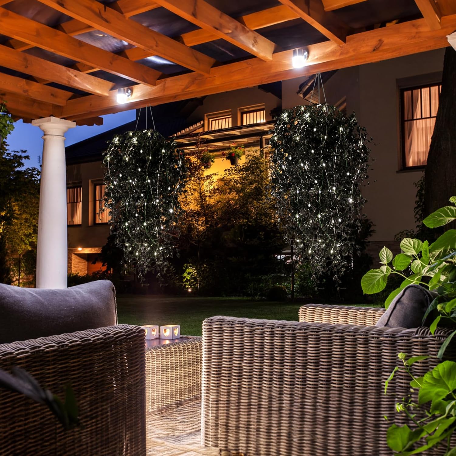 RECUTMS Artificial Hanging Plants with Lights 4Pcs Set