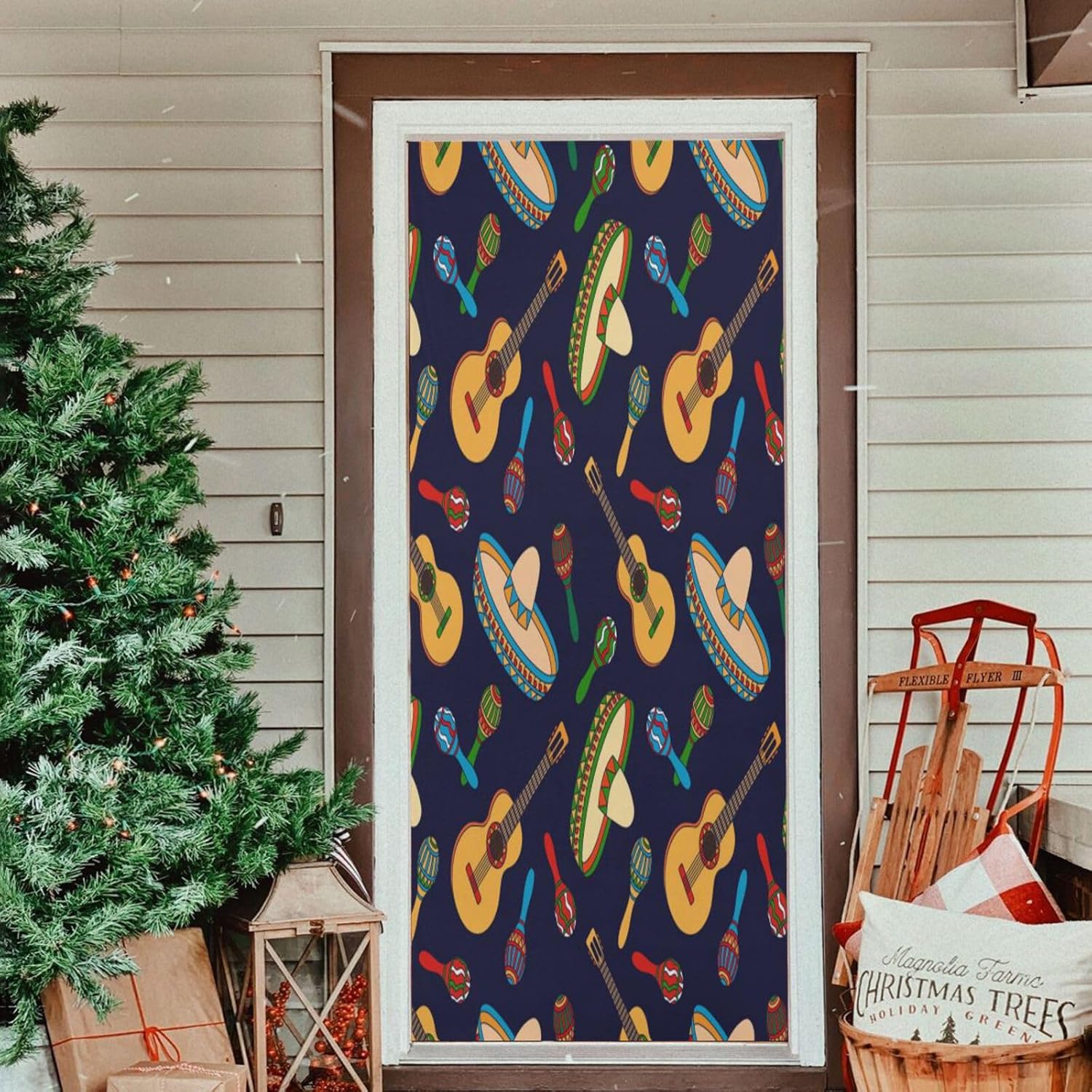 Susiyo Vector Guitar Halloween Door Cover Stretch Fabric Decor