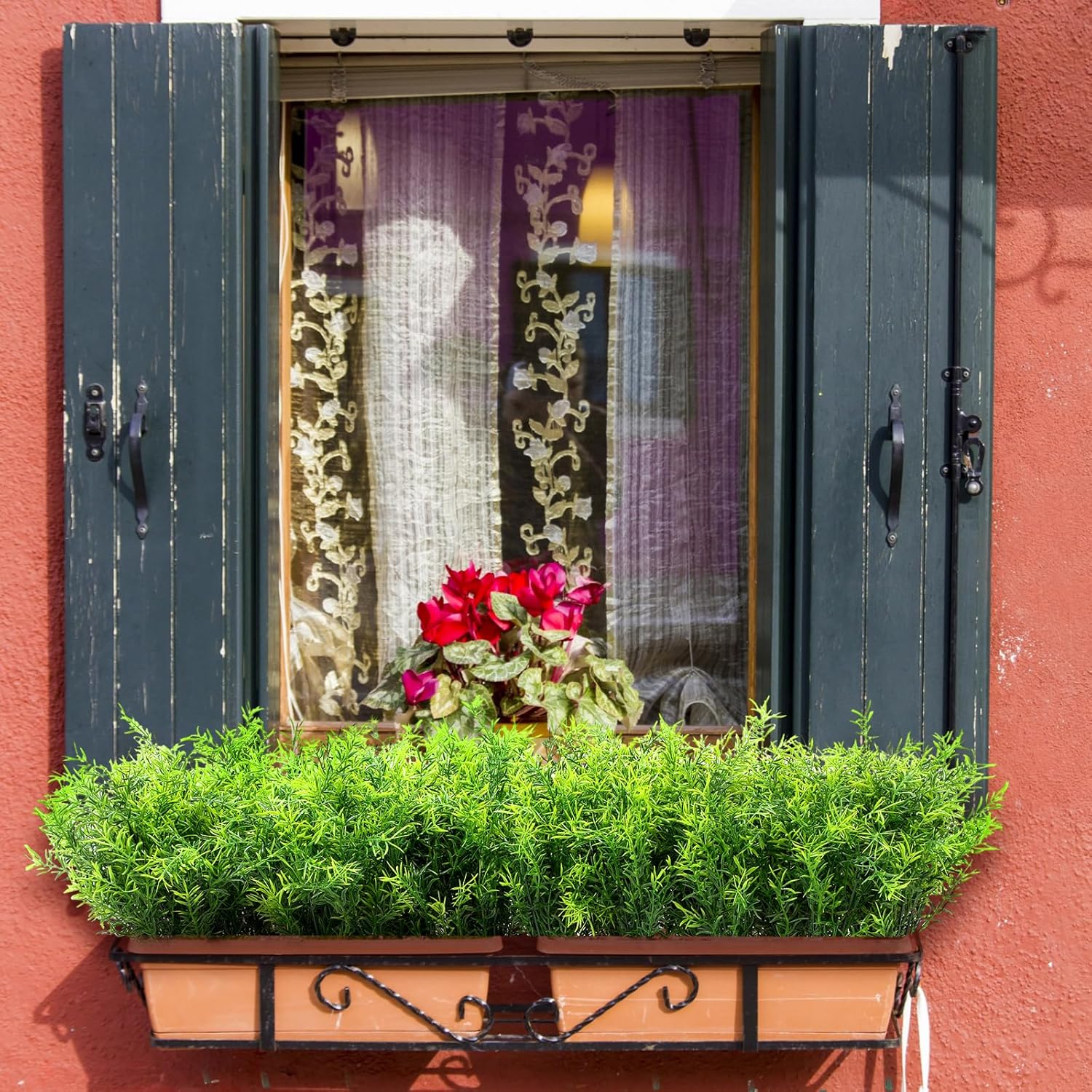 Zeyune 40 Bundles UV Resistant Artificial Grass Plants for Outdoor and Indoor Decoration