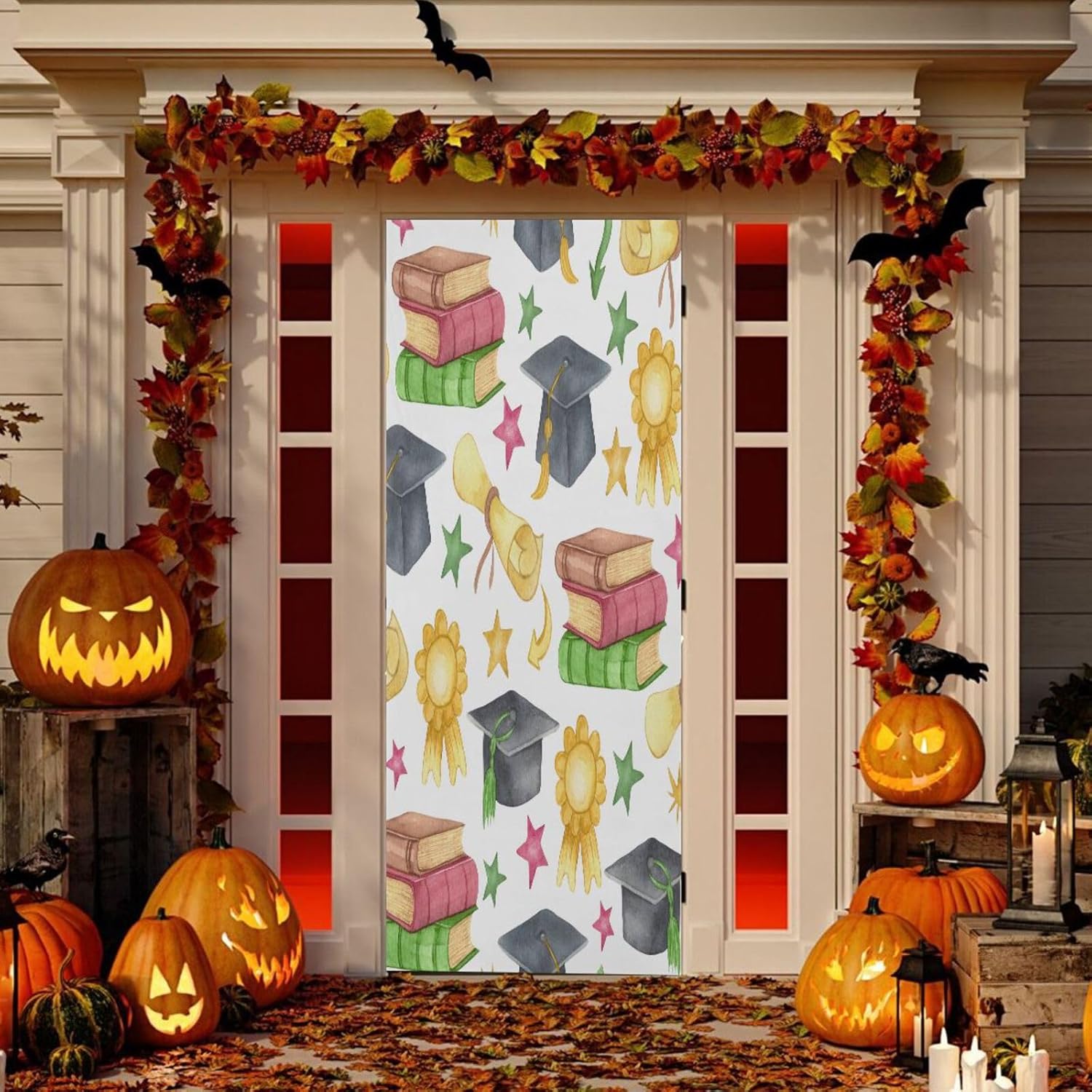 Susiyo Graduation Cap Stars Halloween Door Cover Stretch Fabric Backdrop