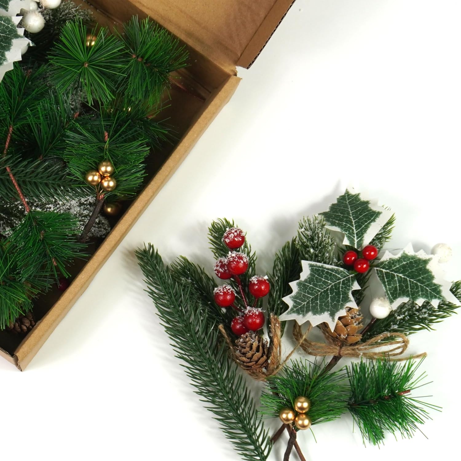 60 Pcs Artificial Green Pine Branches Set