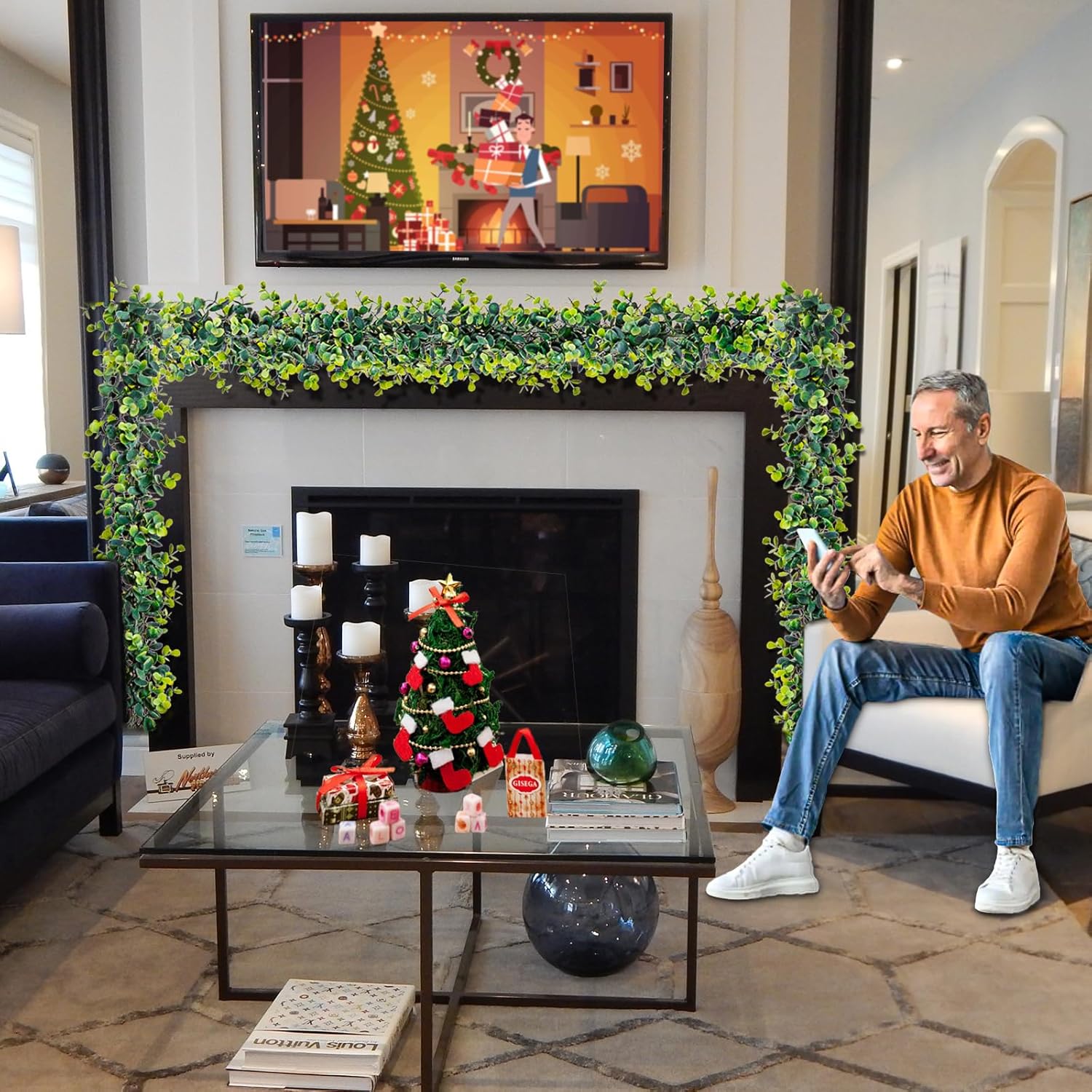 Uqueeten Vines Faux Eucalyptus Garland 59 FT 2 Pack for Wedding Backdrop and Wall Decor