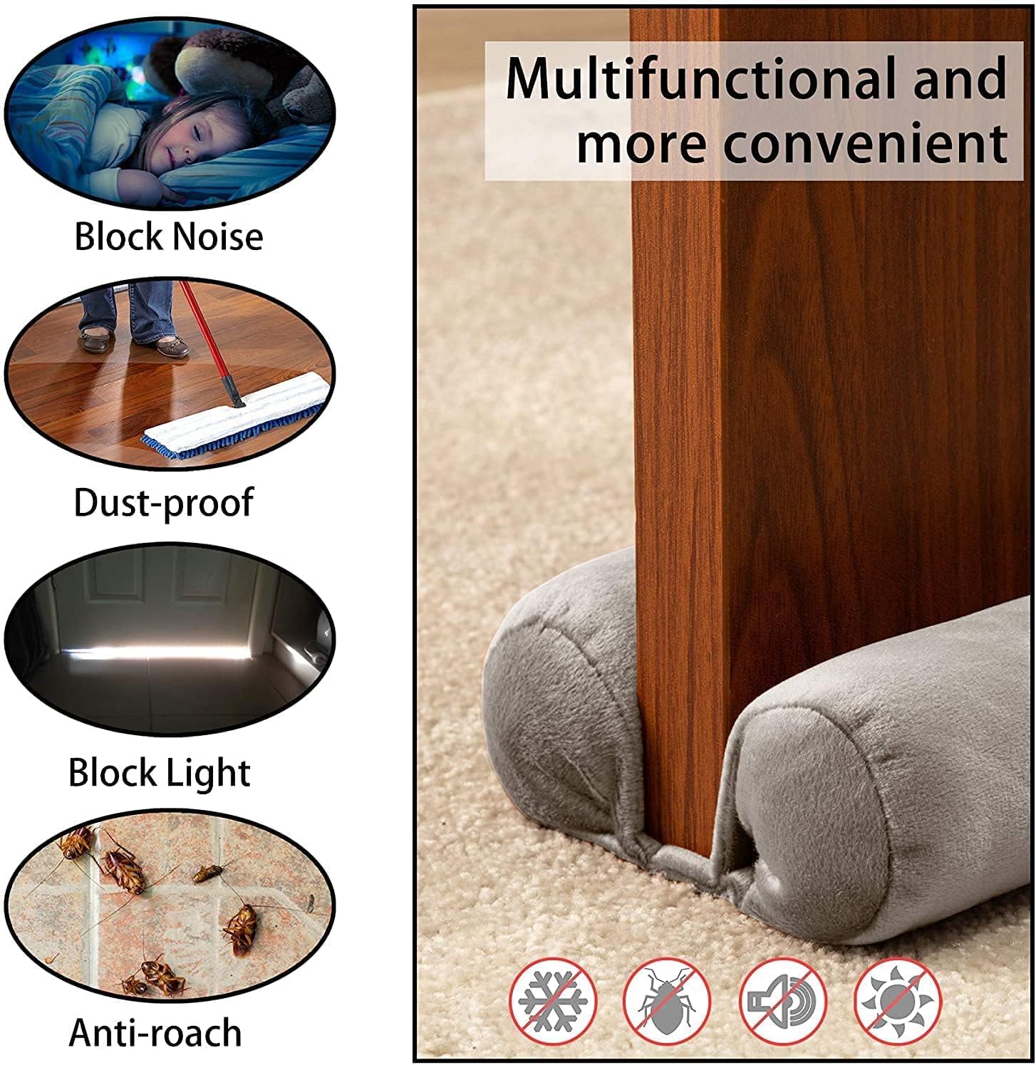 DreamQuil Twin Door Draft Stopper with Velcro