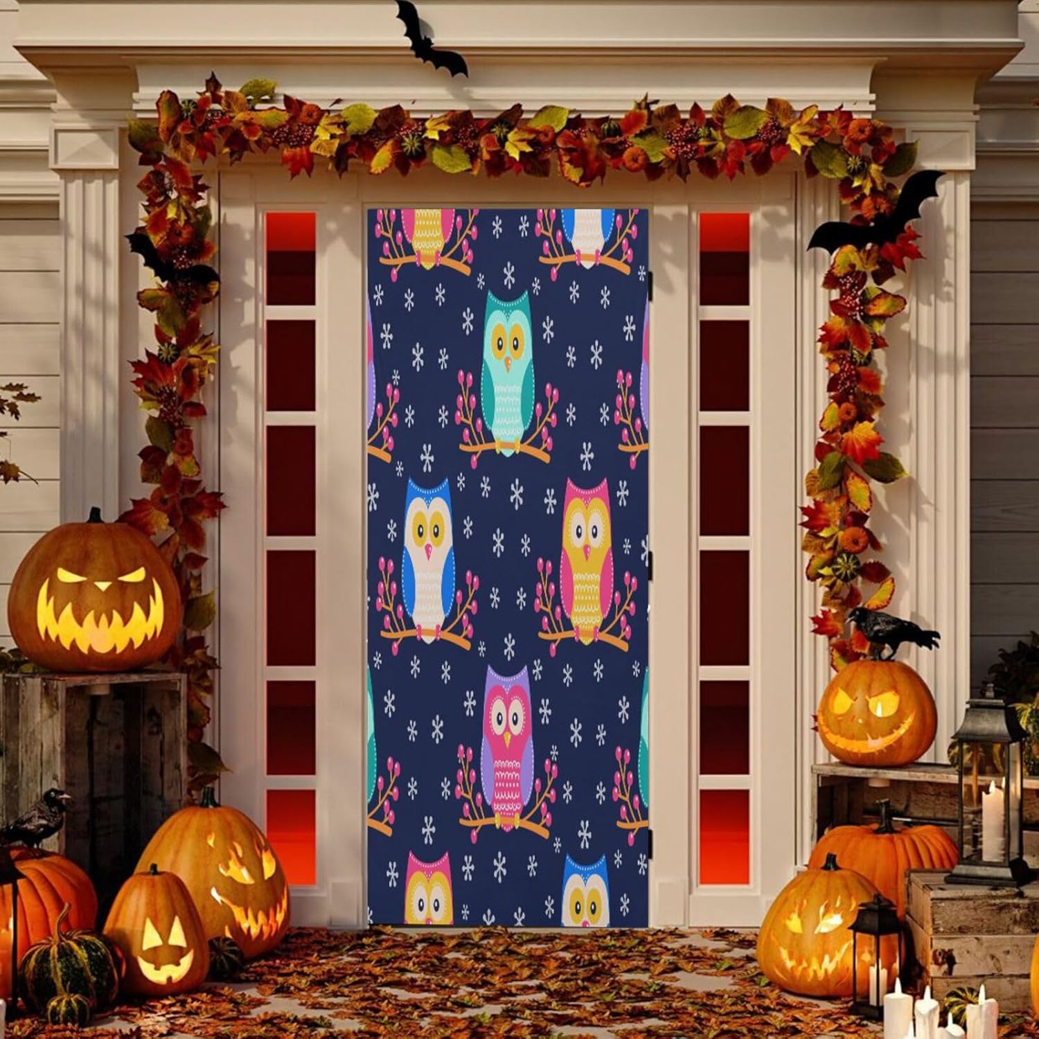 Susiyo Cute Flat Owls Halloween Door Cover